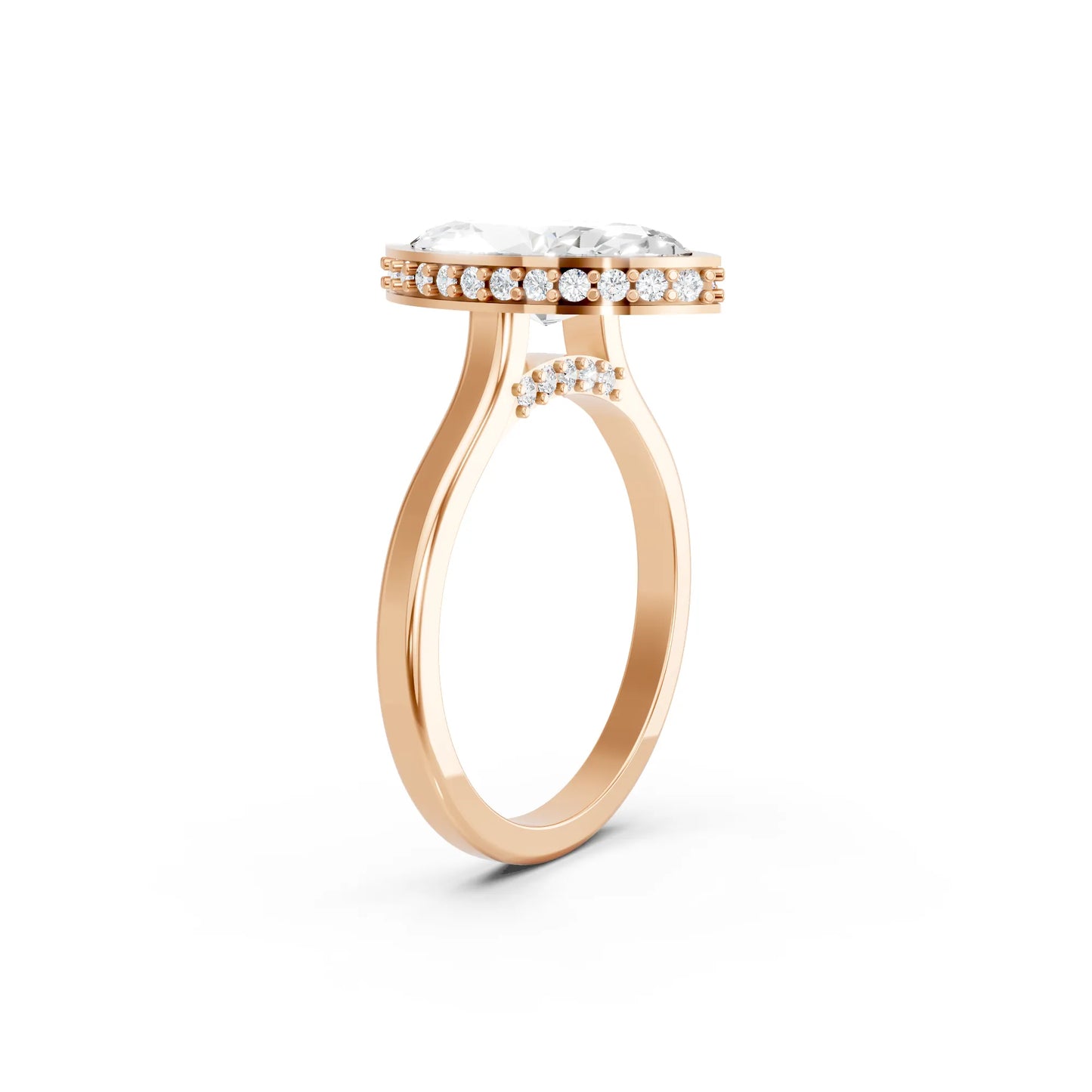 14K Gold Marquise Cut Diamond Hidden Halo Bezel Engagement Ring