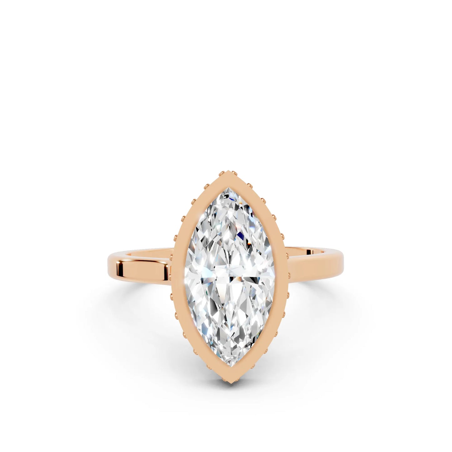 14K Gold Marquise Cut Diamond Hidden Halo Bezel Engagement Ring