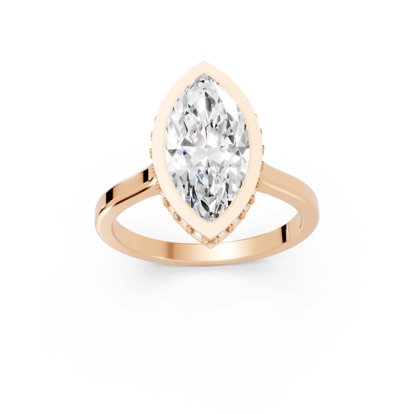 14K Gold Marquise Cut Diamond Hidden Halo Bezel Engagement Ring