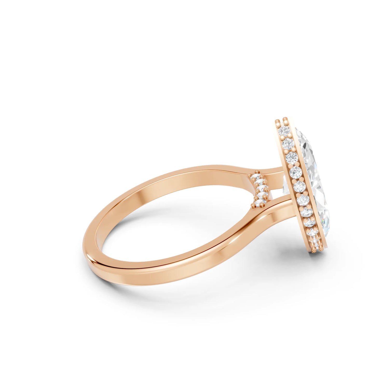 14K Gold Marquise Cut Diamond Hidden Halo Bezel Engagement Ring