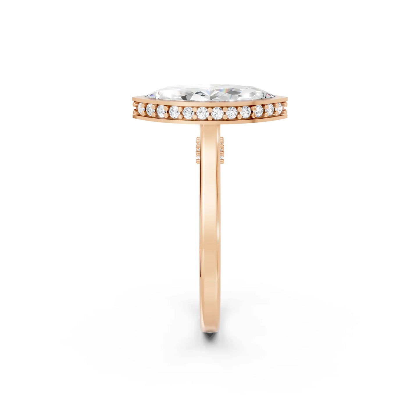 14K Gold Marquise Cut Diamond Hidden Halo Bezel Engagement Ring