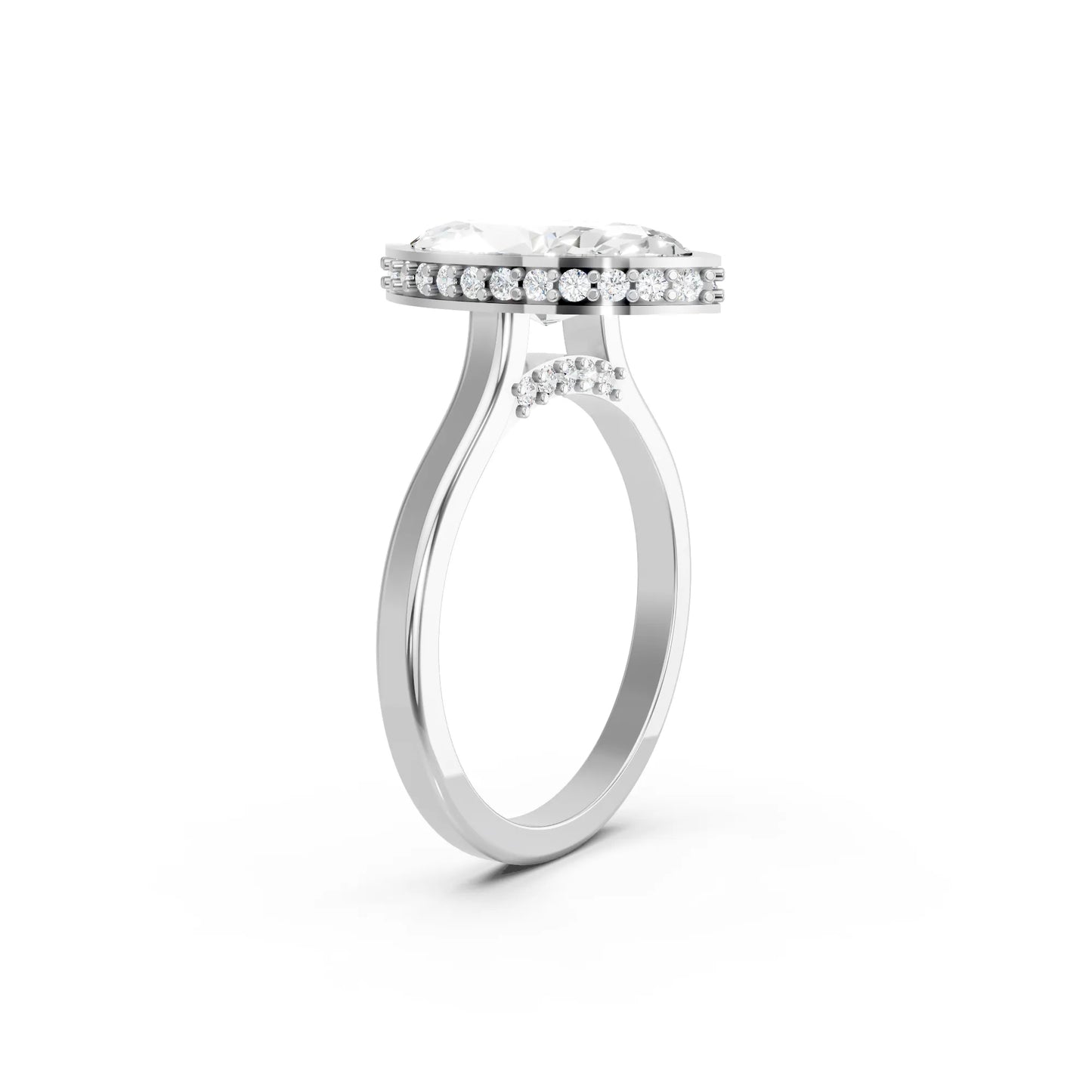 14K Gold Marquise Cut Diamond Hidden Halo Bezel Engagement Ring