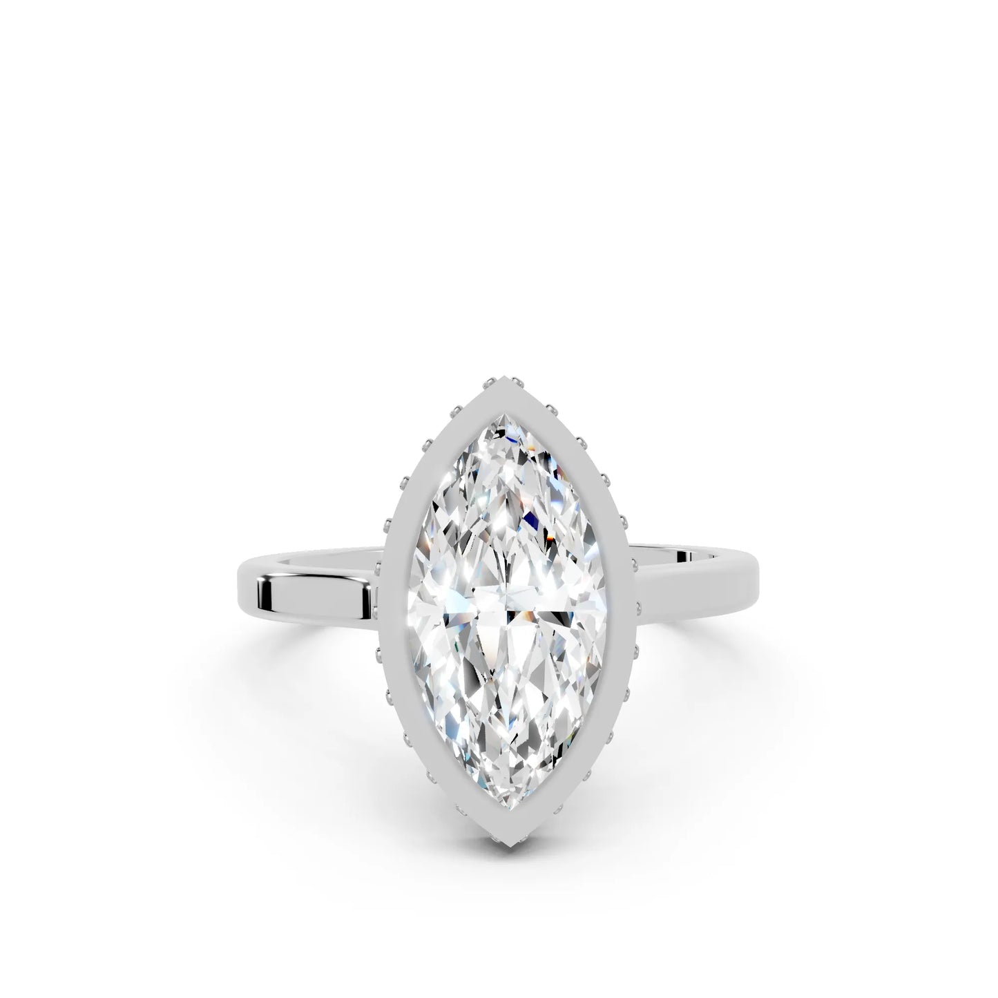 14K Gold Marquise Cut Diamond Hidden Halo Bezel Engagement Ring