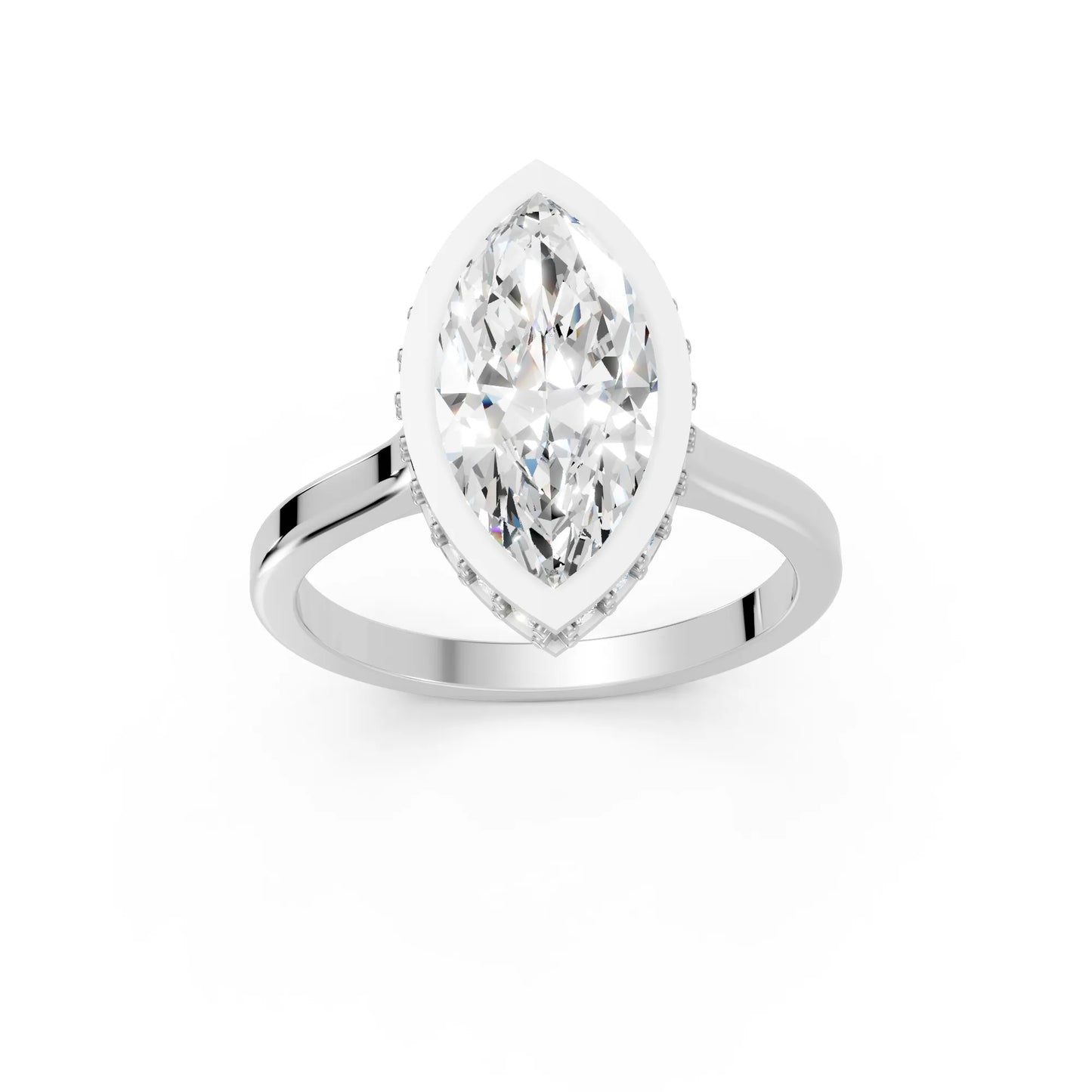 14K Gold Marquise Cut Diamond Hidden Halo Bezel Engagement Ring