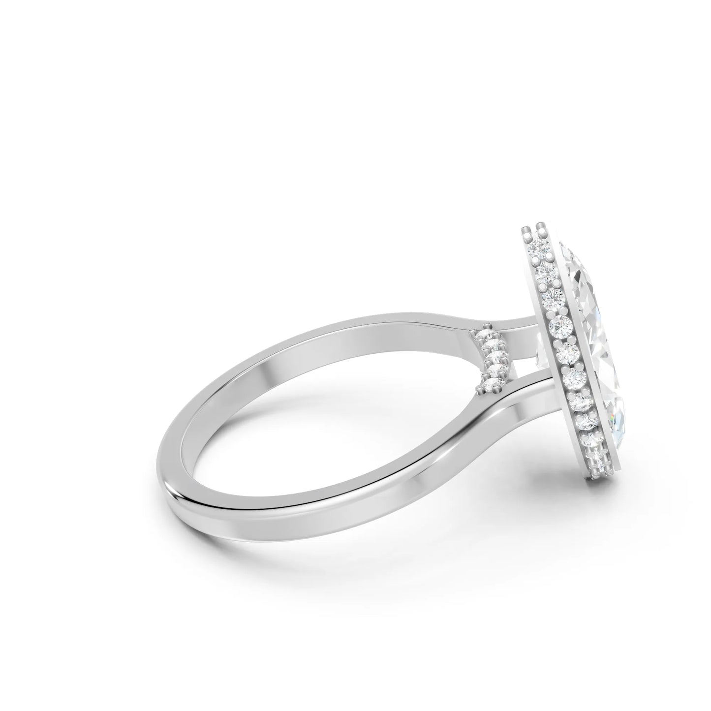 14K Gold Marquise Cut Diamond Hidden Halo Bezel Engagement Ring