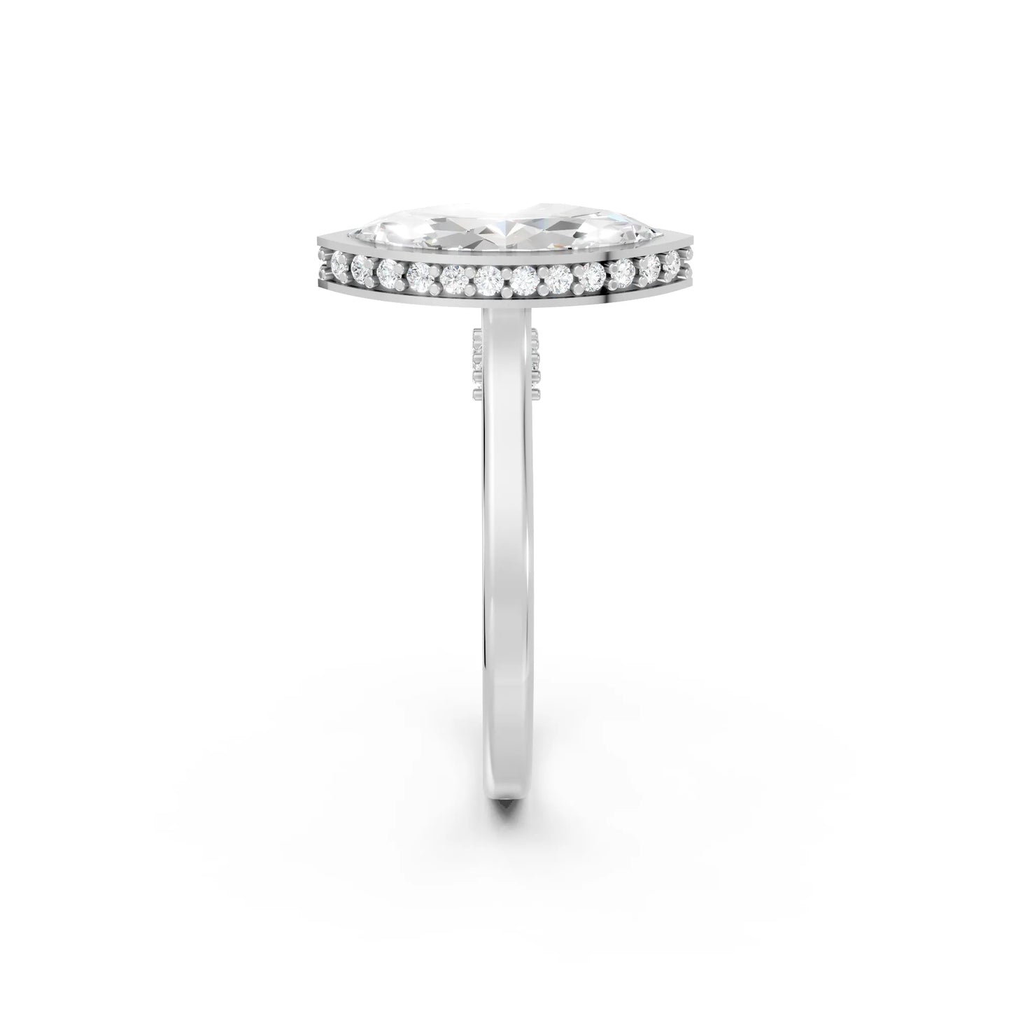 14K Gold Marquise Cut Diamond Hidden Halo Bezel Engagement Ring