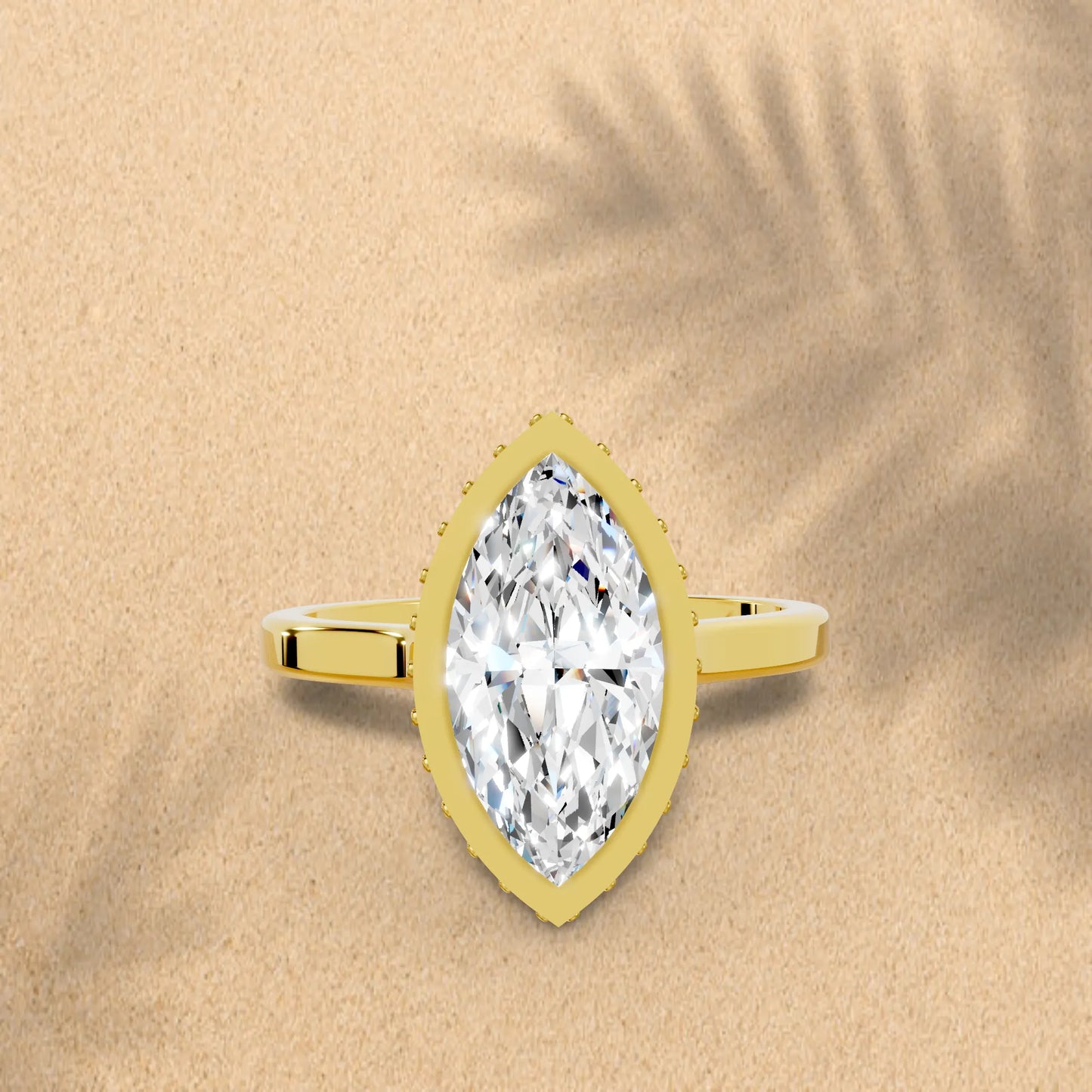 14K Gold Marquise Cut Diamond Hidden Halo Bezel Engagement Ring