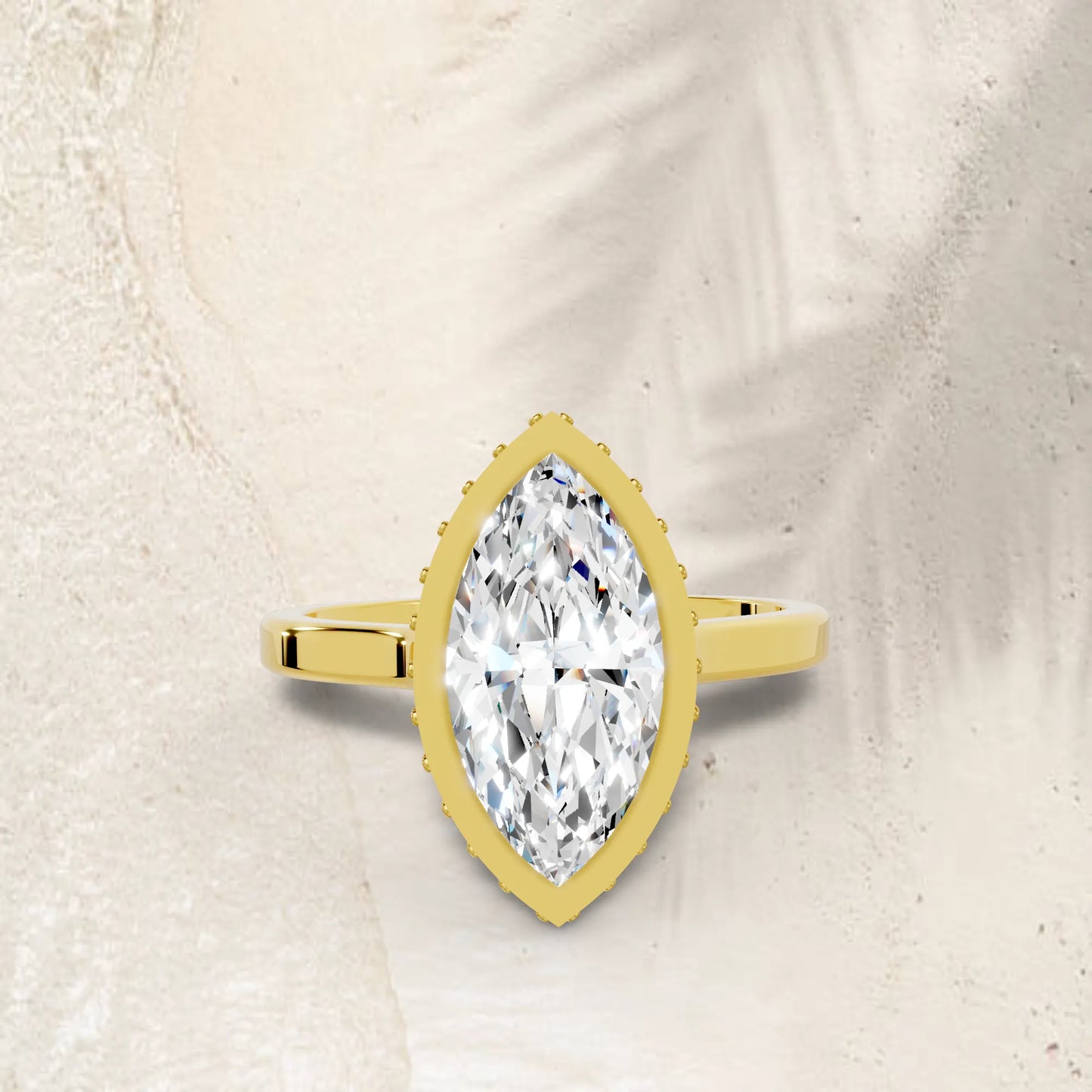 14K Gold Marquise Cut Diamond Hidden Halo Bezel Engagement Ring