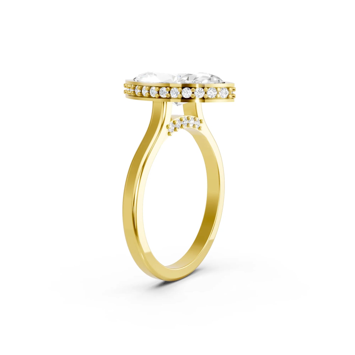 14K Gold Marquise Cut Diamond Hidden Halo Bezel Engagement Ring