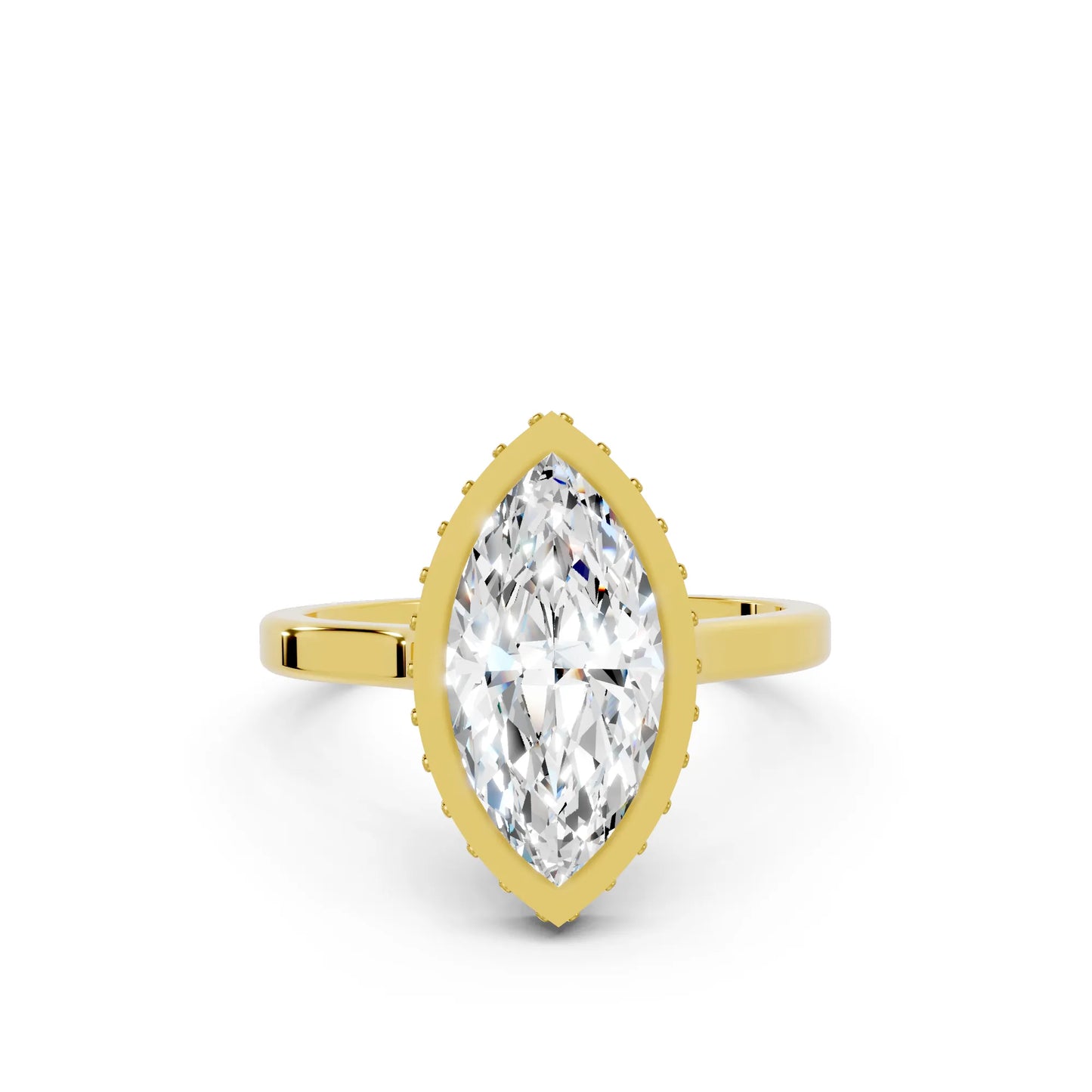 14K Gold Marquise Cut Diamond Hidden Halo Bezel Engagement Ring