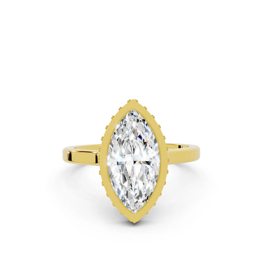 14K Gold Marquise Cut Diamond Hidden Halo Bezel Engagement Ring