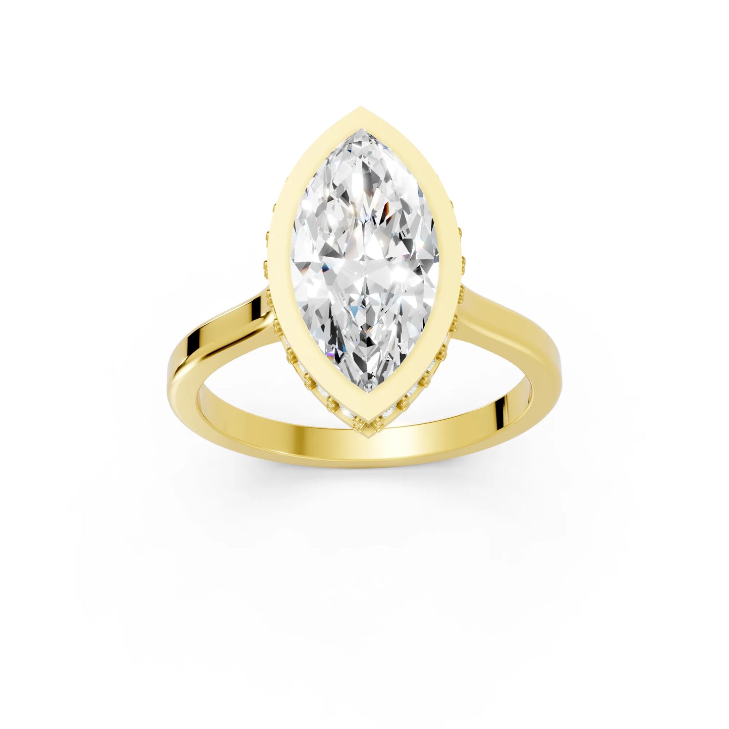 14K Gold Marquise Cut Diamond Hidden Halo Bezel Engagement Ring