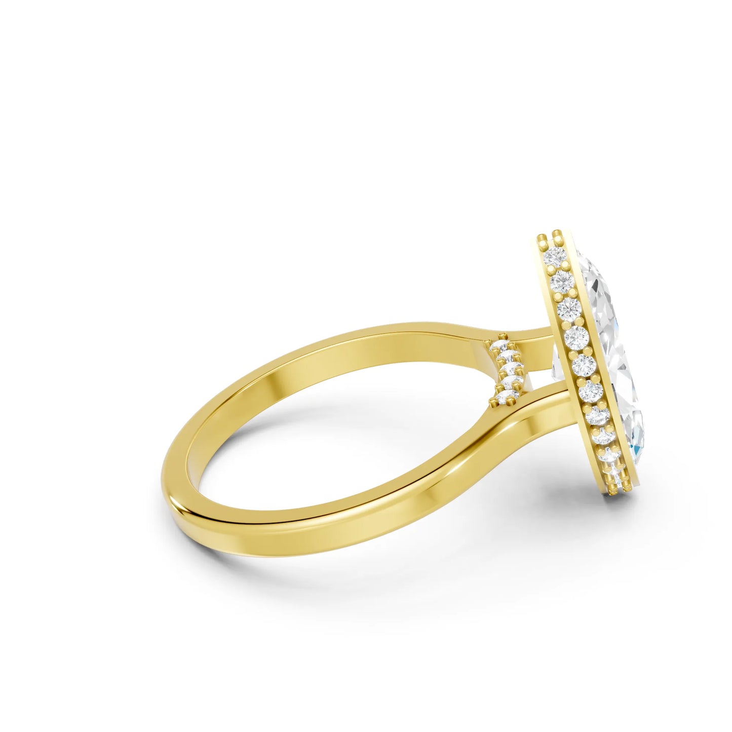 14K Gold Marquise Cut Diamond Hidden Halo Bezel Engagement Ring