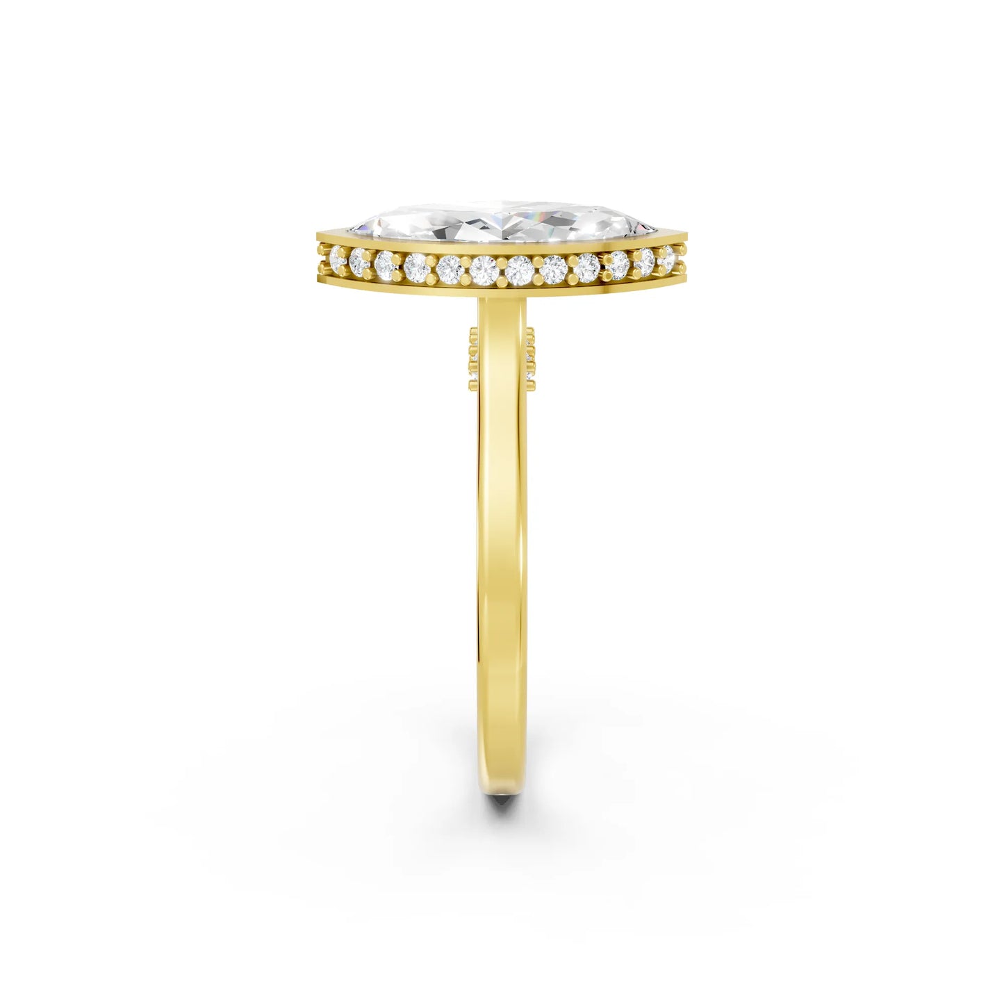 14K Gold Marquise Cut Diamond Hidden Halo Bezel Engagement Ring