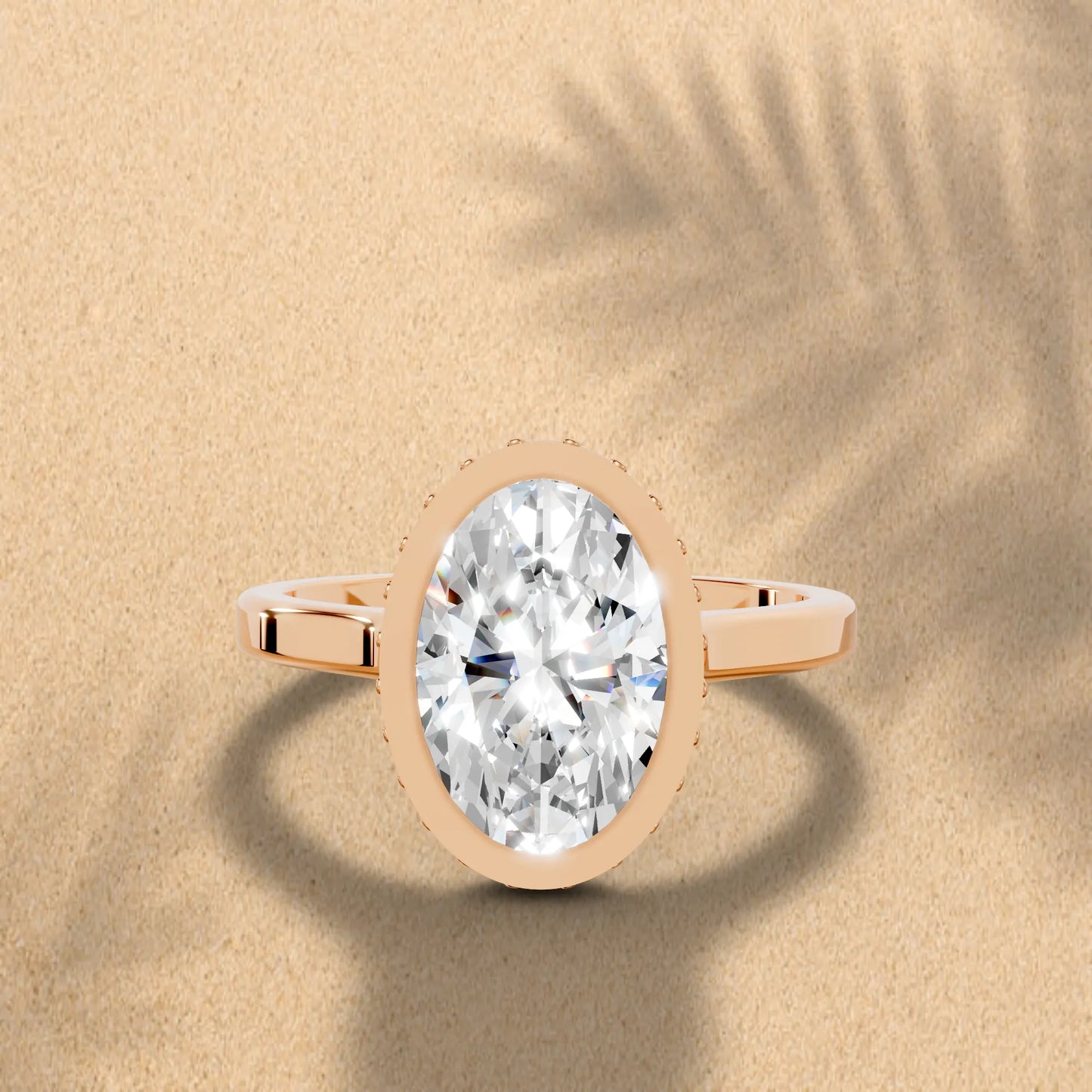 14K Gold Oval Cut Diamond Hidden Halo Bezel Engagement Ring