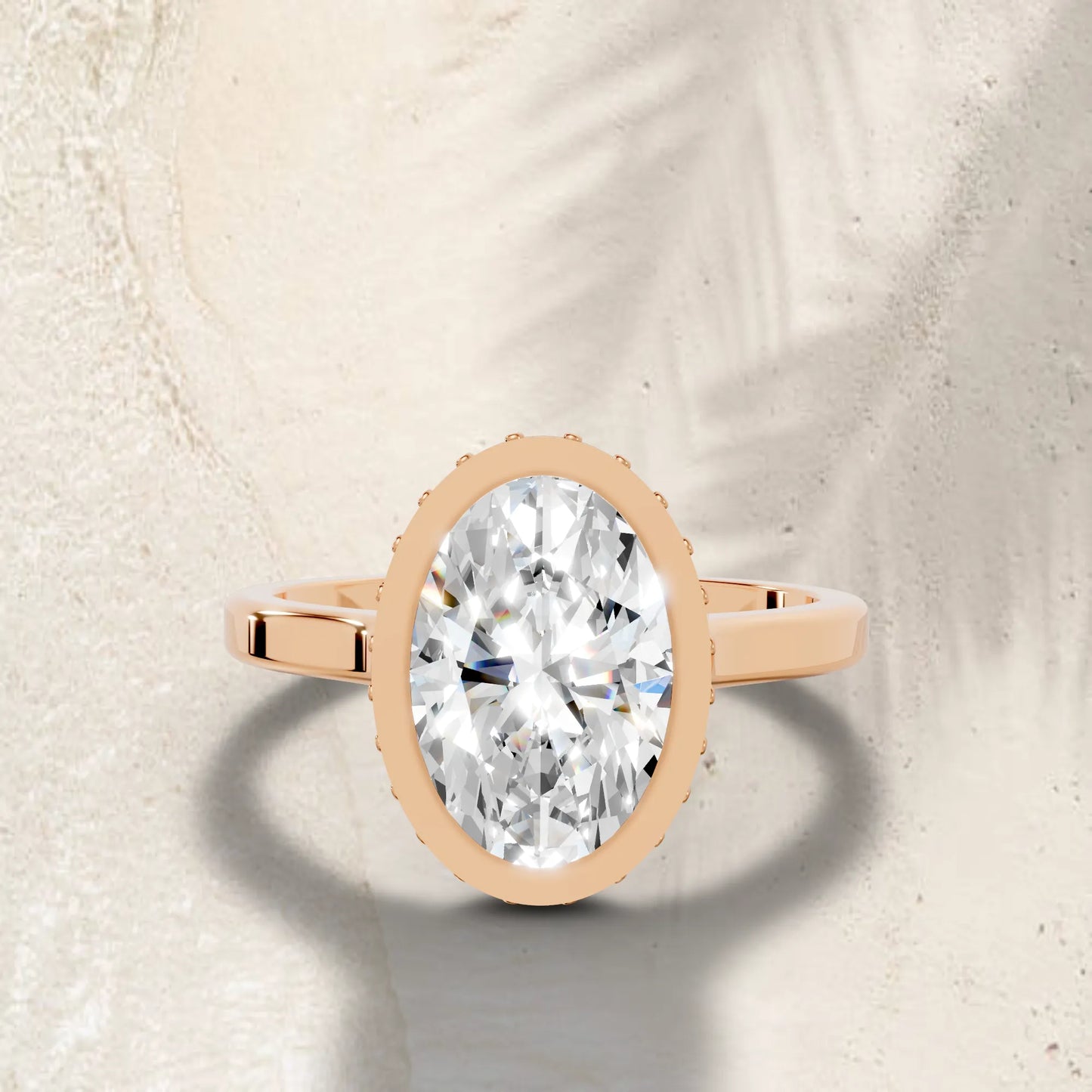 14K Gold Oval Cut Diamond Hidden Halo Bezel Engagement Ring