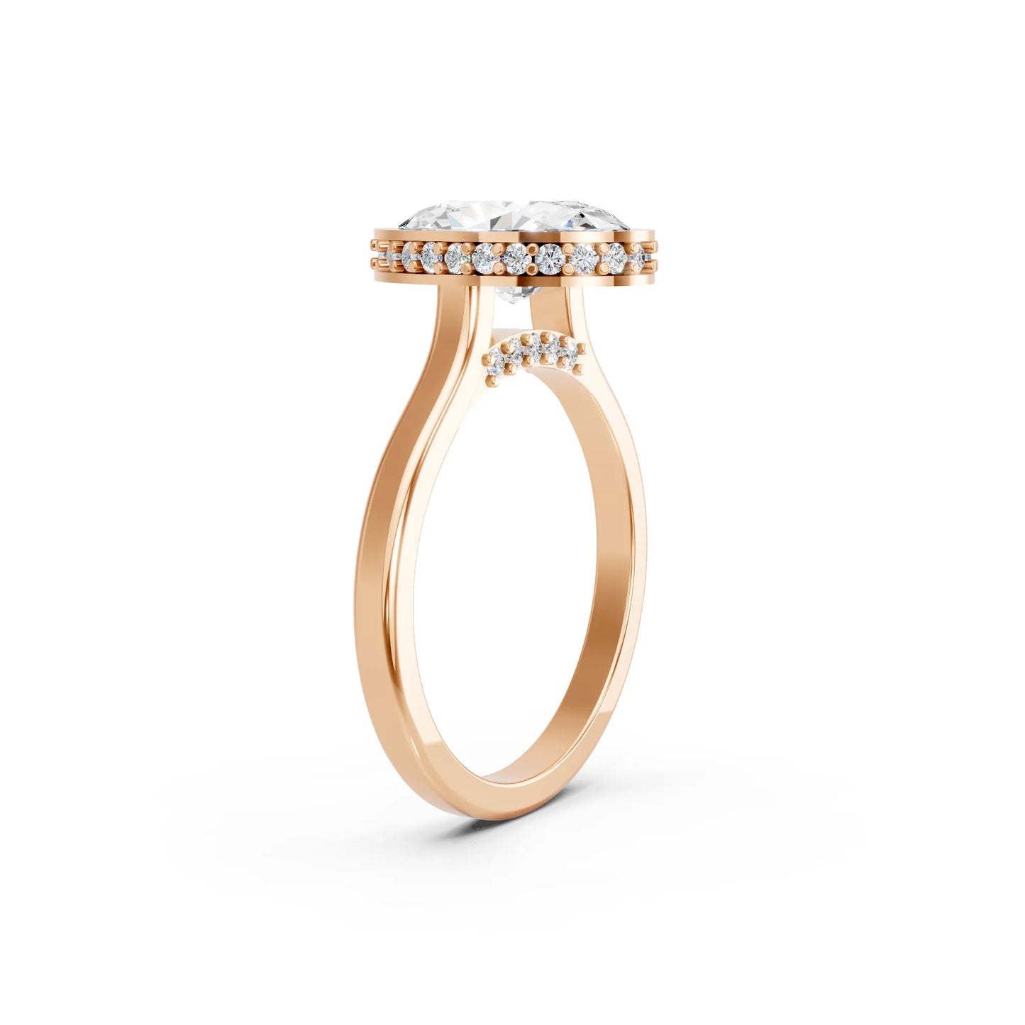 14K Gold Oval Cut Diamond Hidden Halo Bezel Engagement Ring