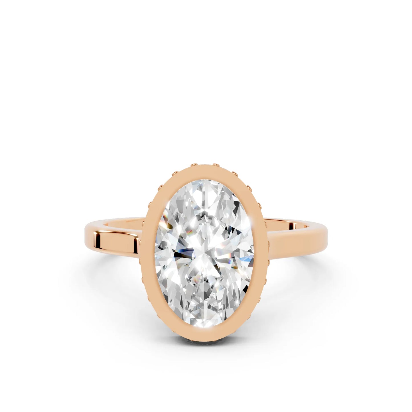 14K Gold Oval Cut Diamond Hidden Halo Bezel Engagement Ring