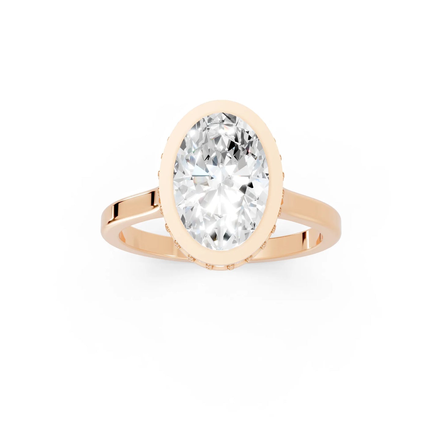 14K Gold Oval Cut Diamond Hidden Halo Bezel Engagement Ring