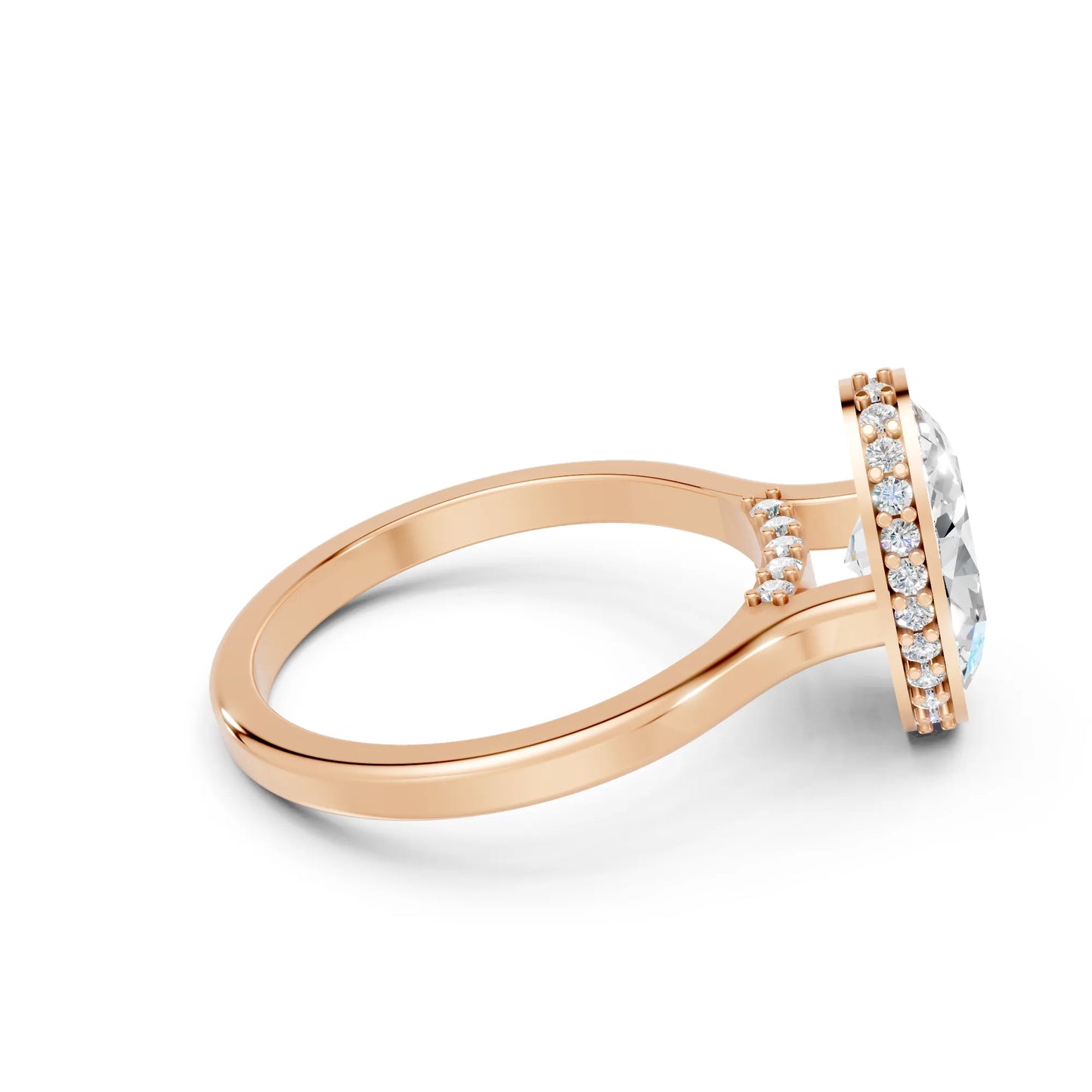 14K Gold Oval Cut Diamond Hidden Halo Bezel Engagement Ring