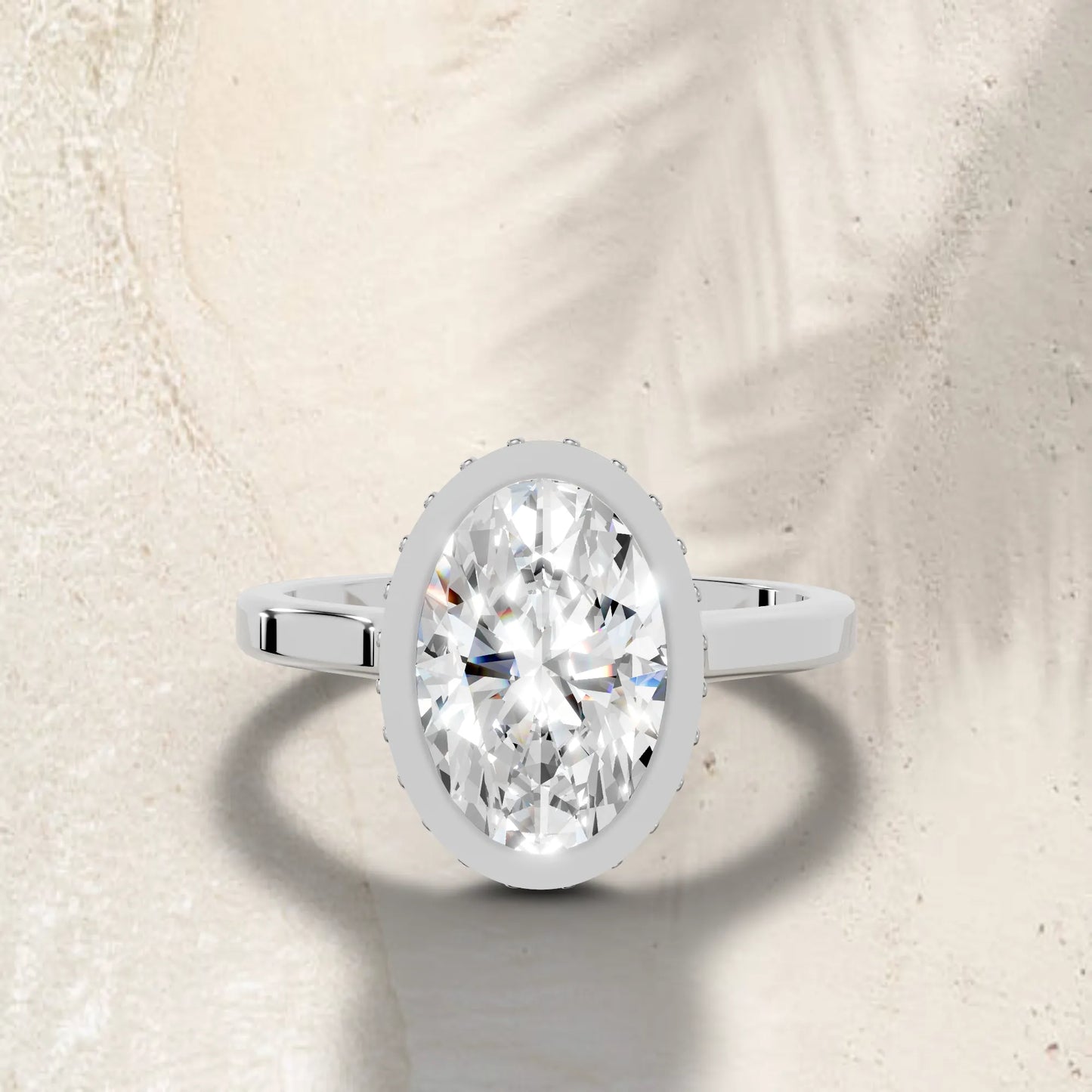 14K Gold Oval Cut Diamond Hidden Halo Bezel Engagement Ring