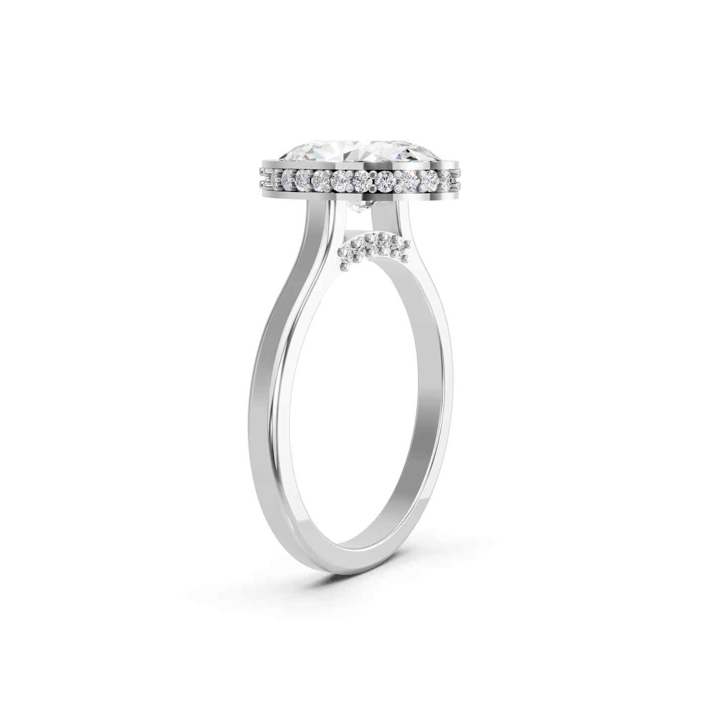 14K Gold Oval Cut Diamond Hidden Halo Bezel Engagement Ring