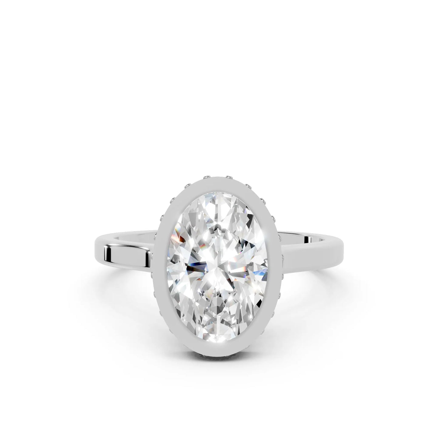 14K Gold Oval Cut Diamond Hidden Halo Bezel Engagement Ring