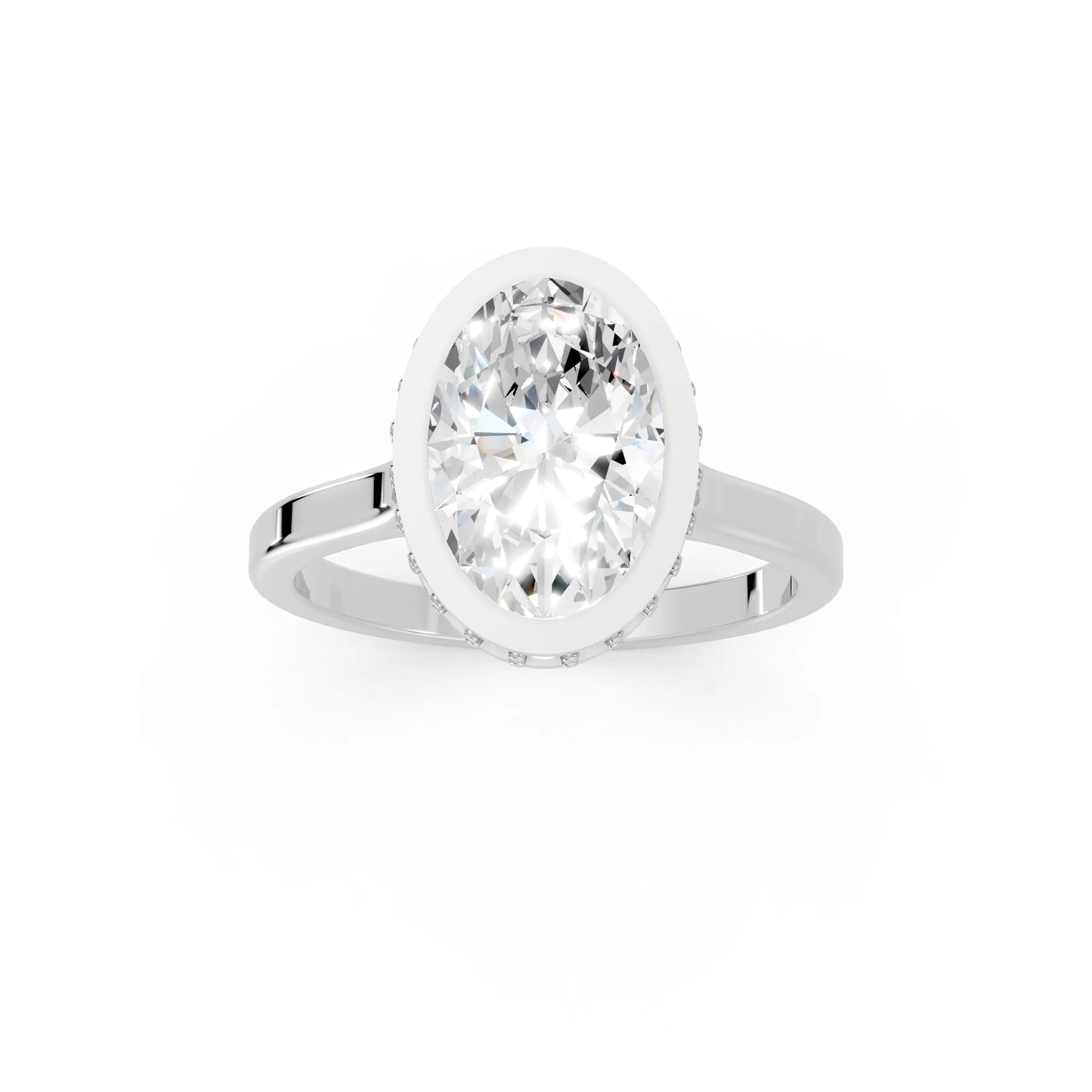14K Gold Oval Cut Diamond Hidden Halo Bezel Engagement Ring