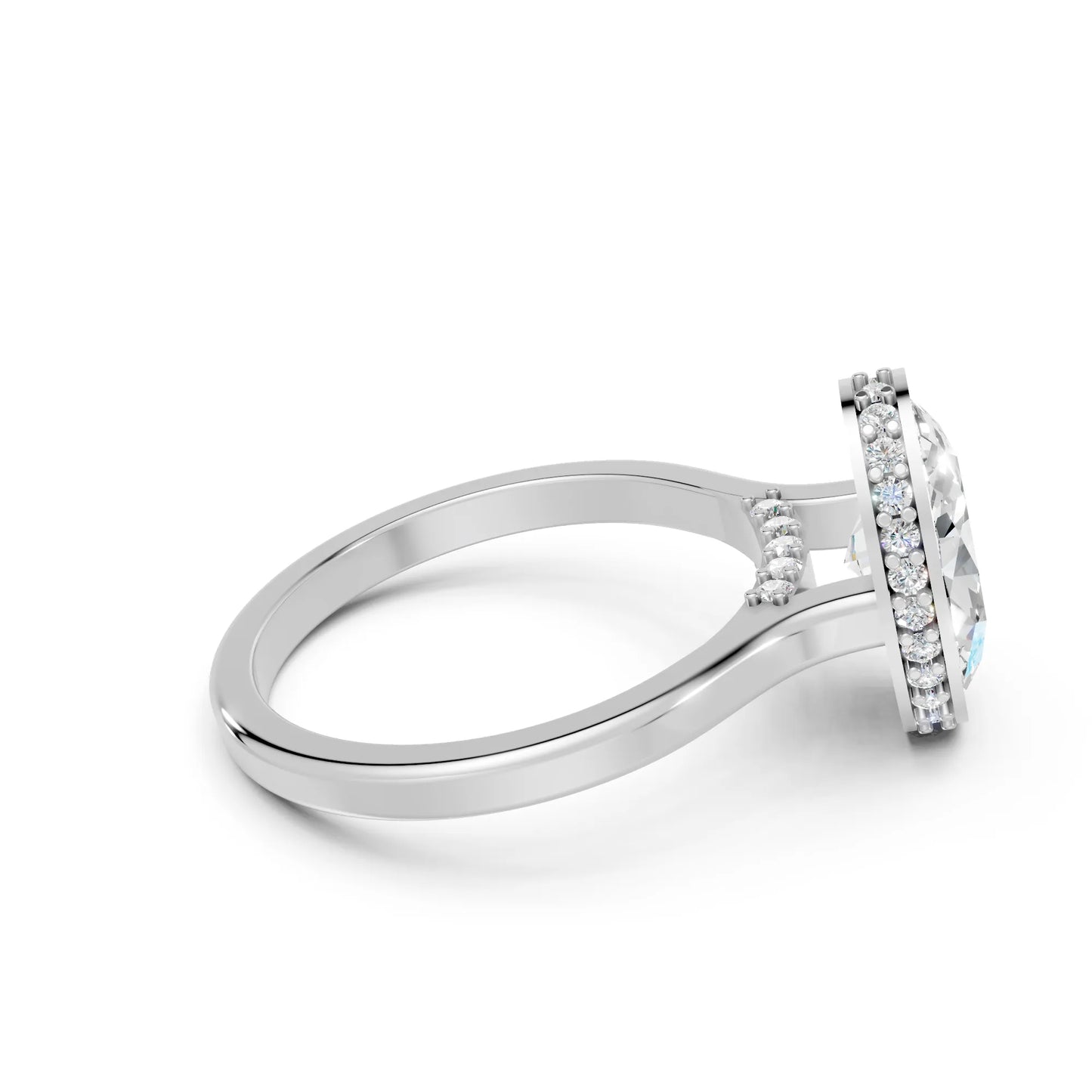 14K Gold Oval Cut Diamond Hidden Halo Bezel Engagement Ring