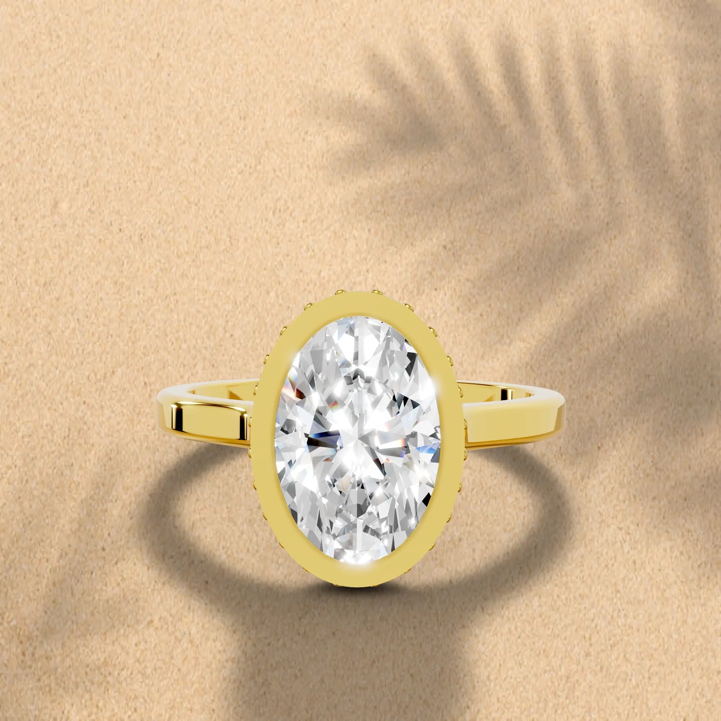 14K Gold Oval Cut Diamond Hidden Halo Bezel Engagement Ring