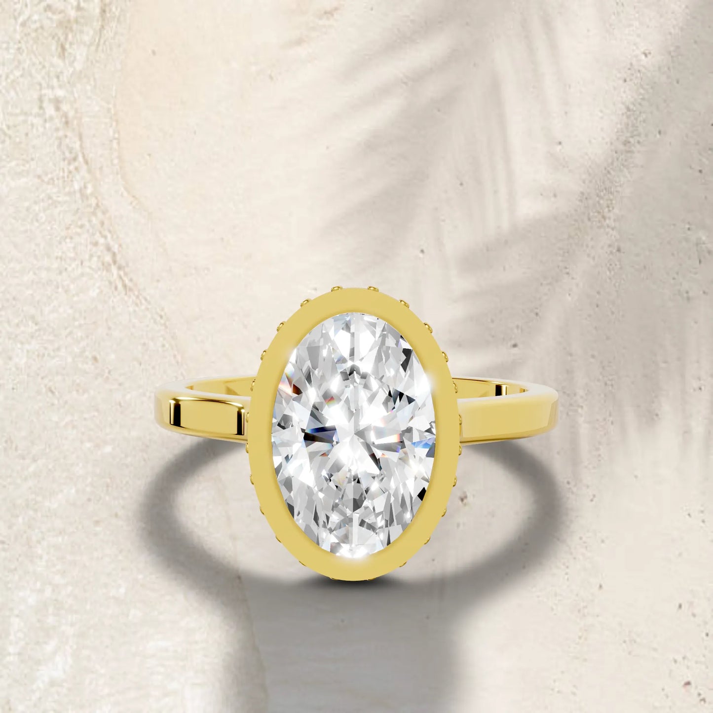 14K Gold Oval Cut Diamond Hidden Halo Bezel Engagement Ring