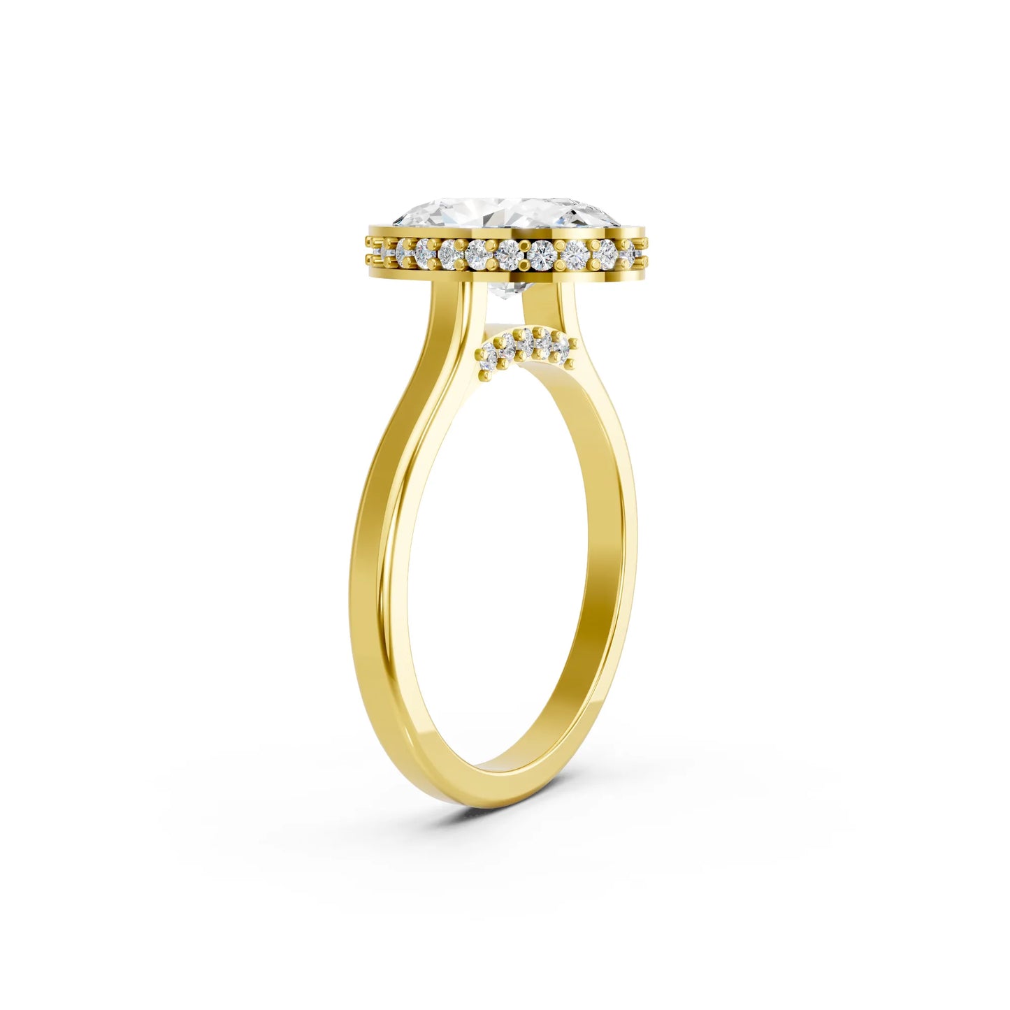 14K Gold Oval Cut Diamond Hidden Halo Bezel Engagement Ring