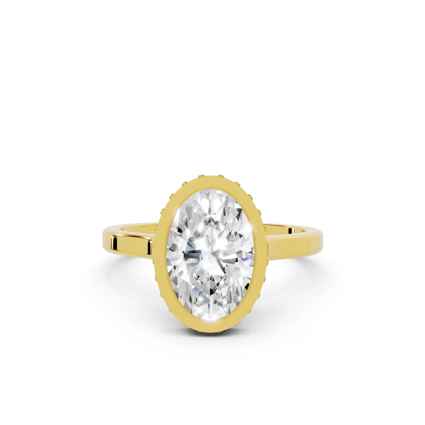 14K Gold Oval Cut Diamond Hidden Halo Bezel Engagement Ring