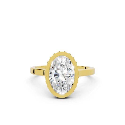 14K Gold Oval Cut Diamond Hidden Halo Bezel Engagement Ring