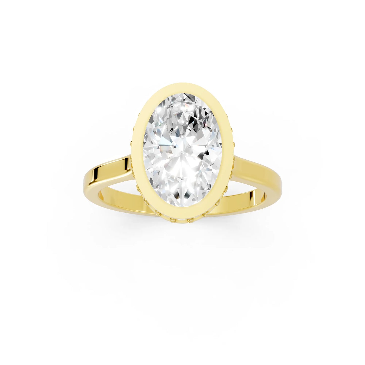 14K Gold Oval Cut Diamond Hidden Halo Bezel Engagement Ring