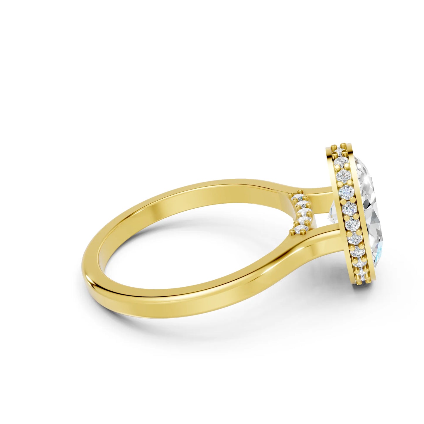 14K Gold Oval Cut Diamond Hidden Halo Bezel Engagement Ring