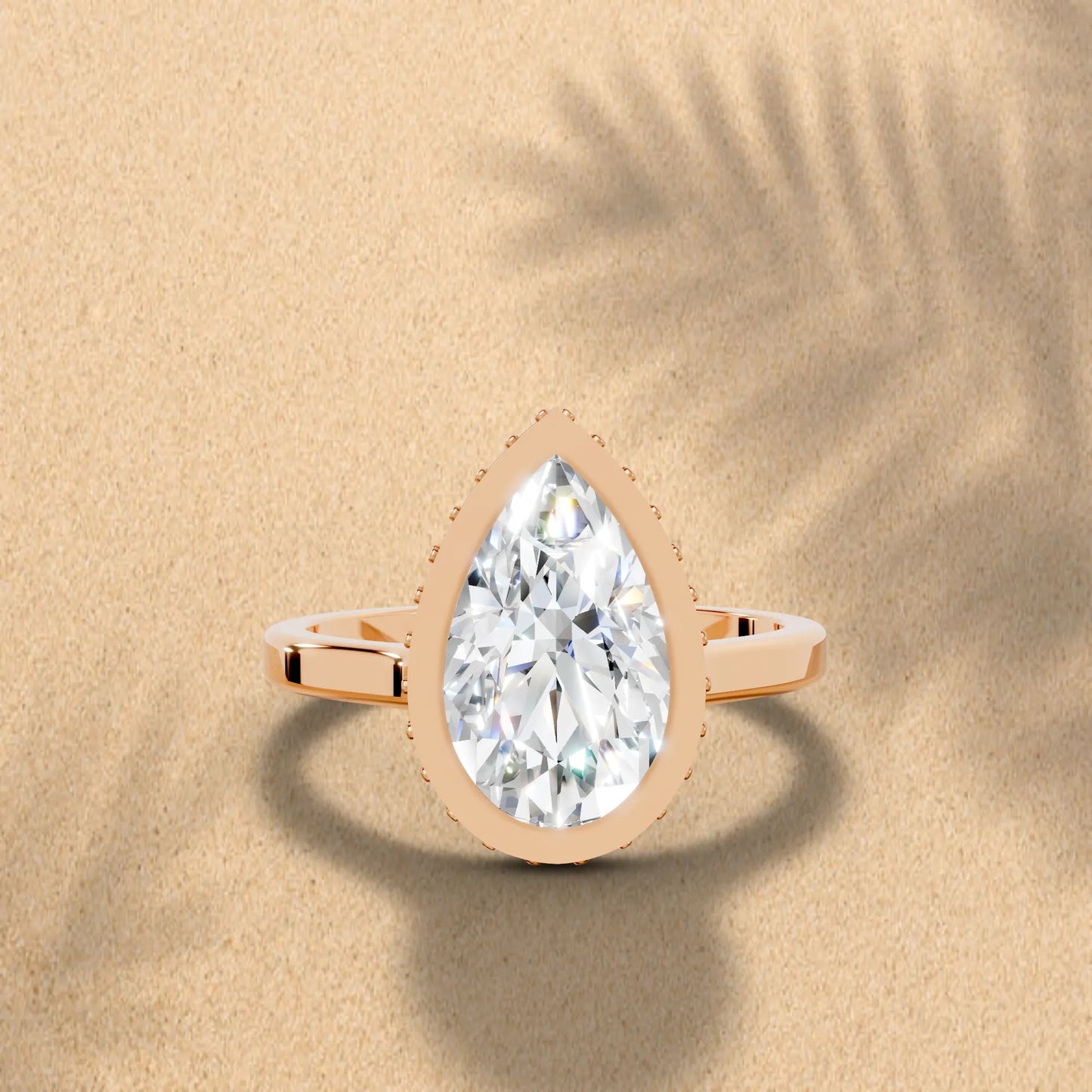 14K Gold Pear Cut Diamond Hidden Halo Bezel Engagement Ring
