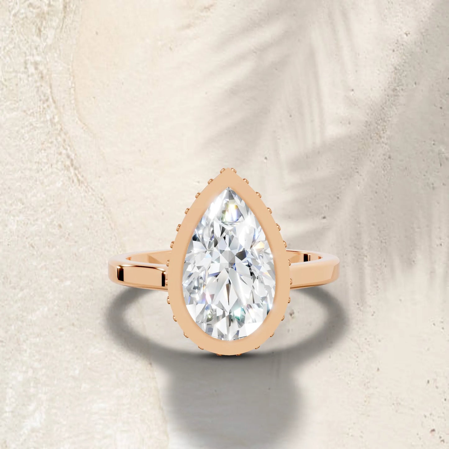 14K Gold Pear Cut Diamond Hidden Halo Bezel Engagement Ring