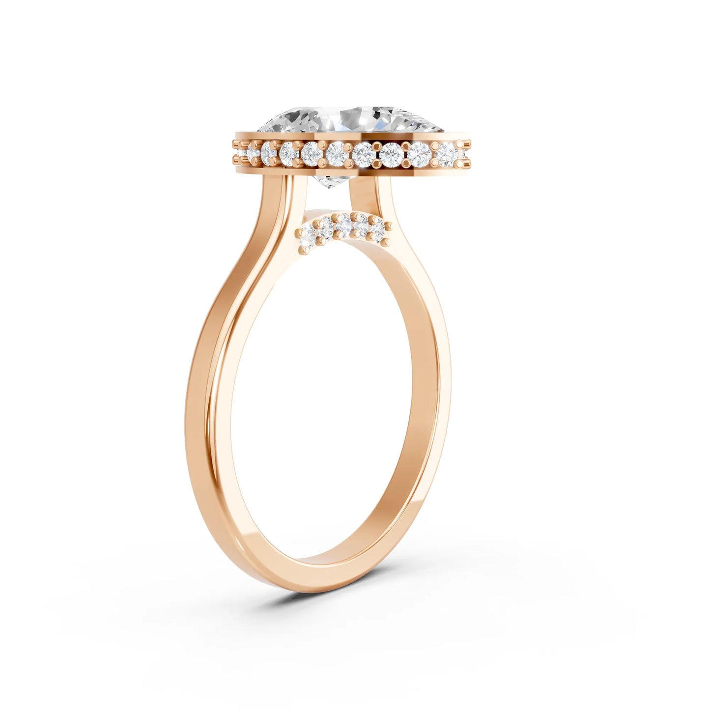 14K Gold Pear Cut Diamond Hidden Halo Bezel Engagement Ring
