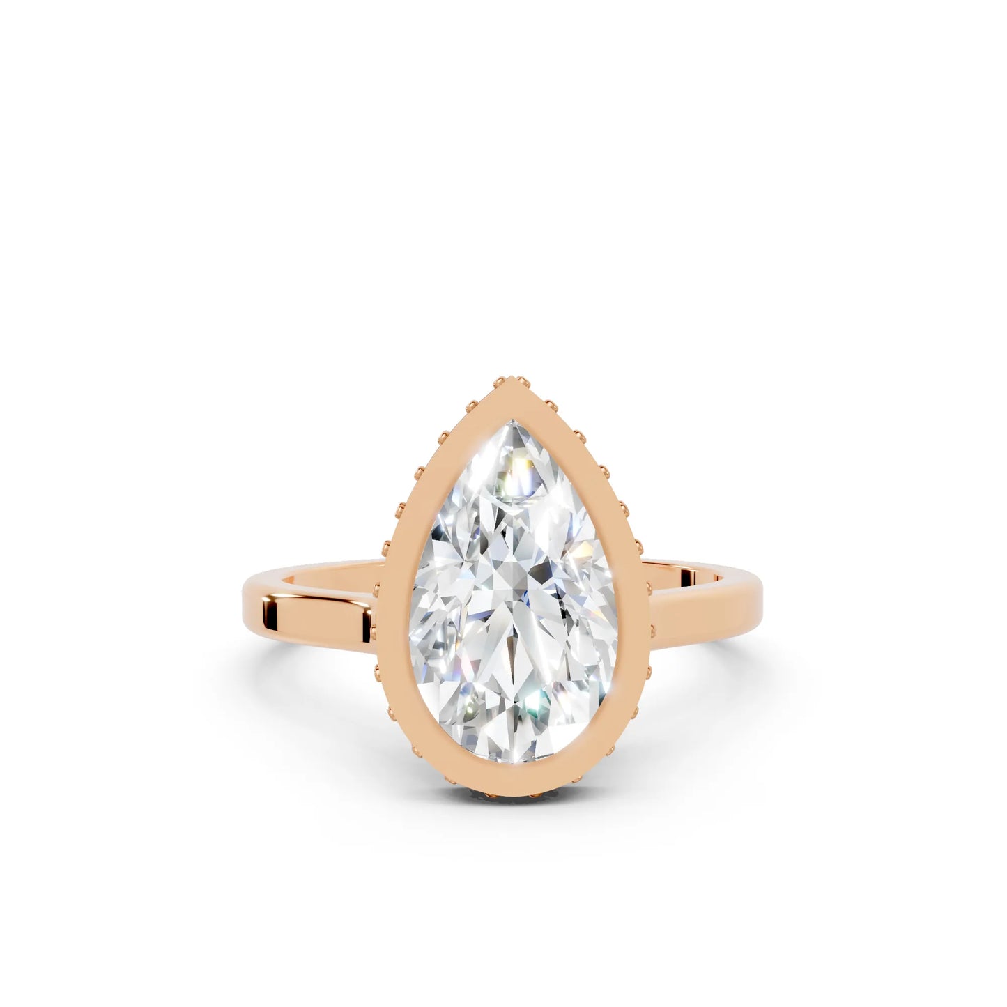 14K Gold Pear Cut Diamond Hidden Halo Bezel Engagement Ring
