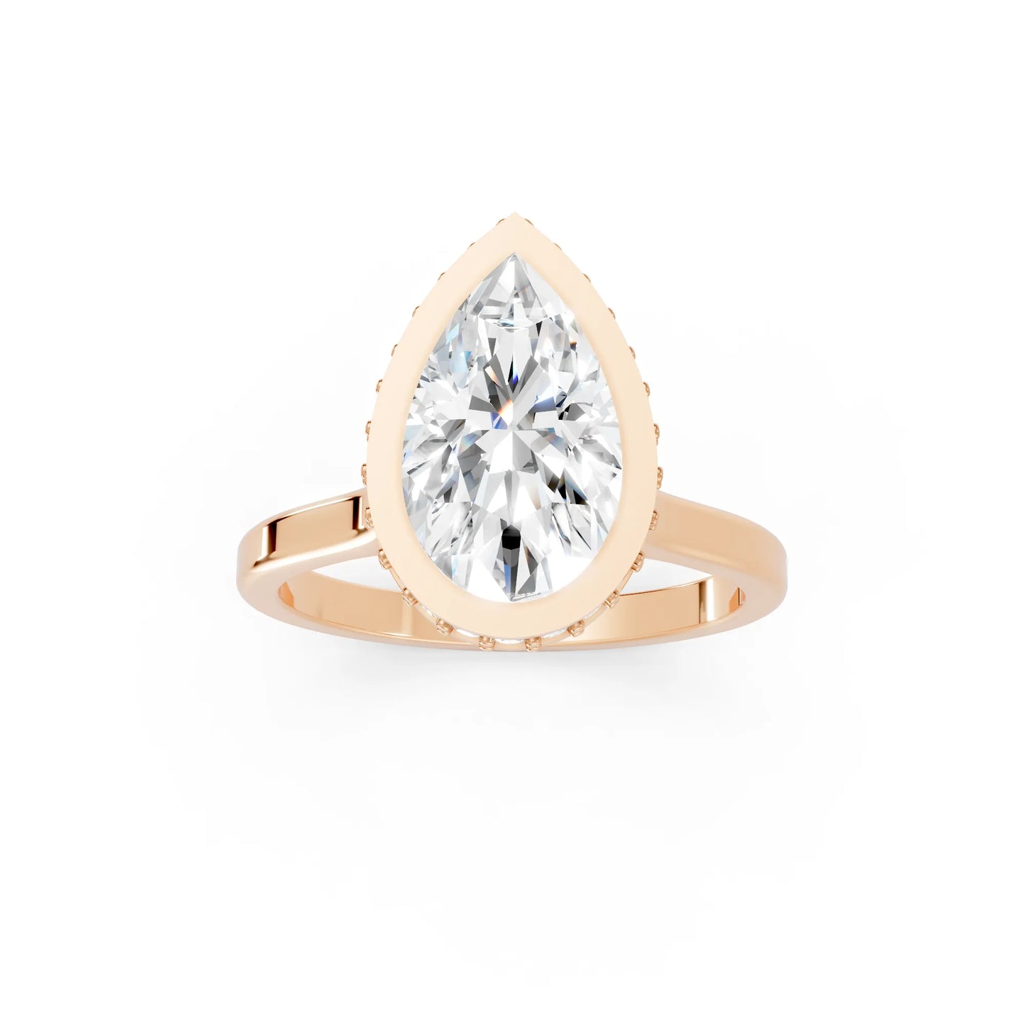 14K Gold Pear Cut Diamond Hidden Halo Bezel Engagement Ring