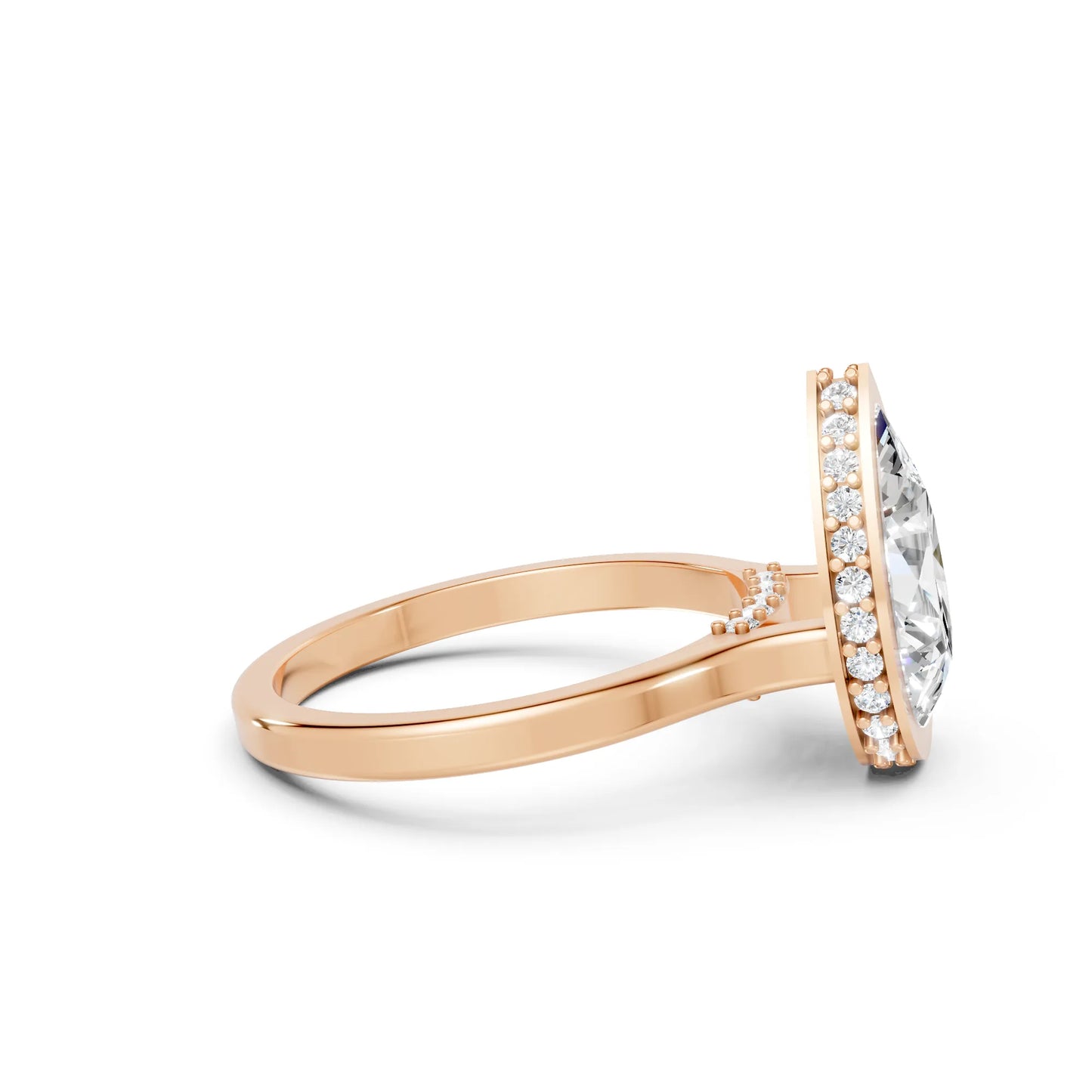 14K Gold Pear Cut Diamond Hidden Halo Bezel Engagement Ring