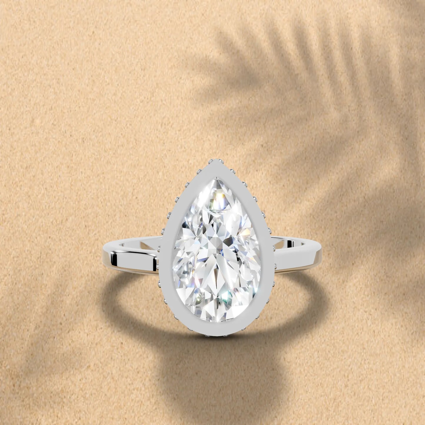 14K Gold Pear Cut Diamond Hidden Halo Bezel Engagement Ring