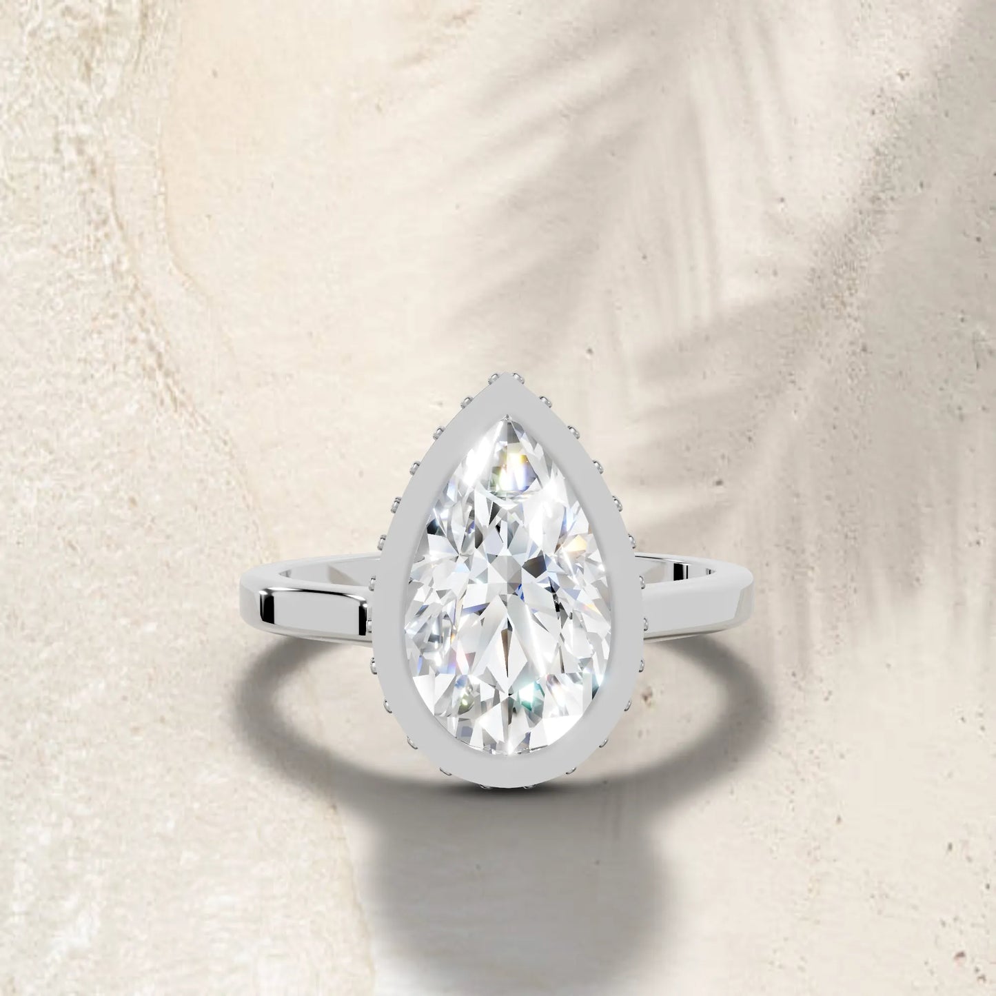 14K Gold Pear Cut Diamond Hidden Halo Bezel Engagement Ring