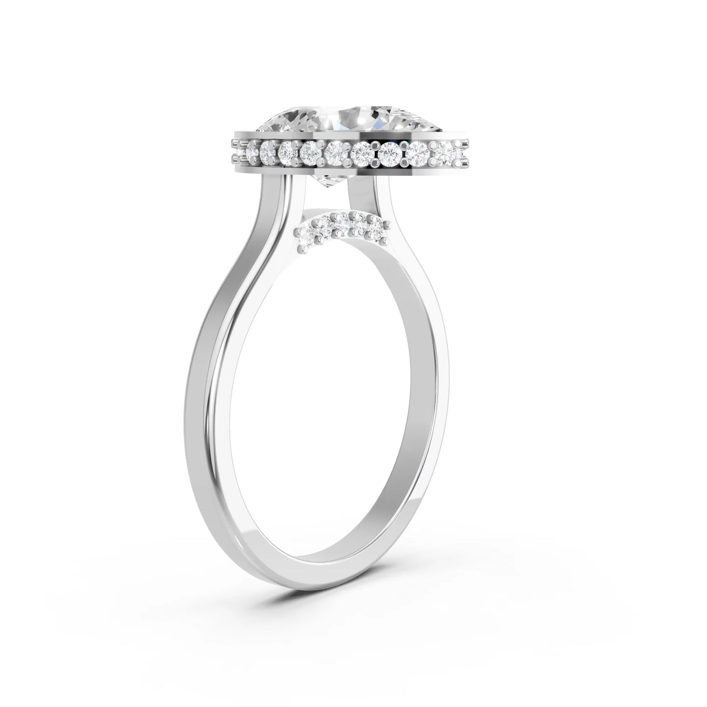 14K Gold Pear Cut Diamond Hidden Halo Bezel Engagement Ring