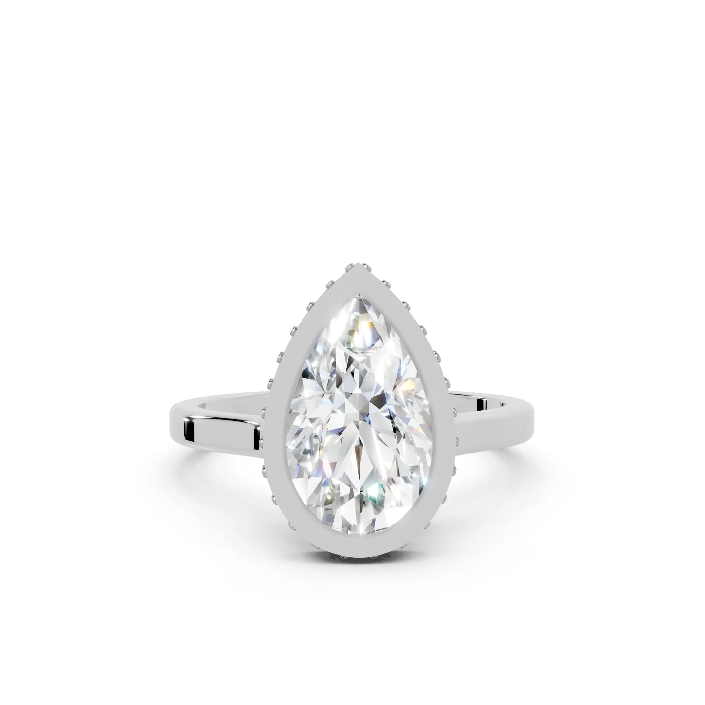 14K Gold Pear Cut Diamond Hidden Halo Bezel Engagement Ring