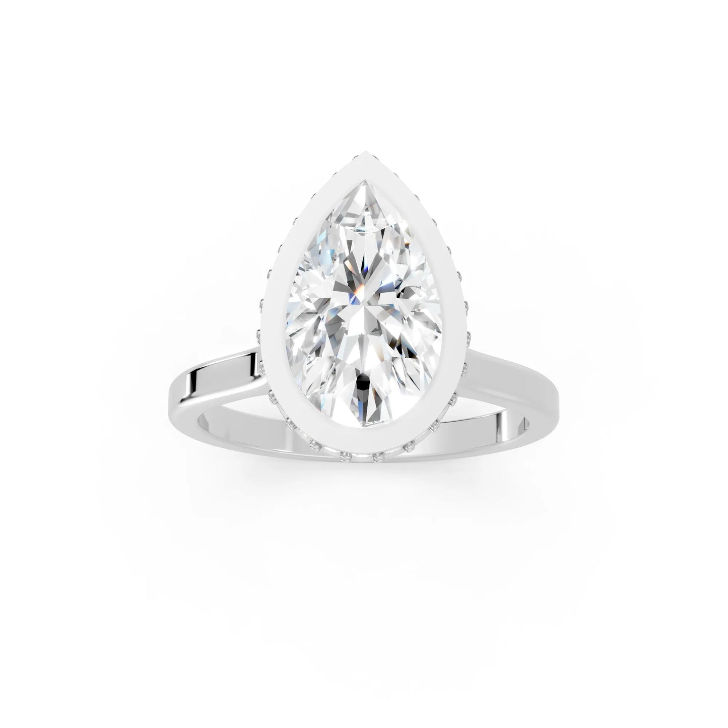 14K Gold Pear Cut Diamond Hidden Halo Bezel Engagement Ring