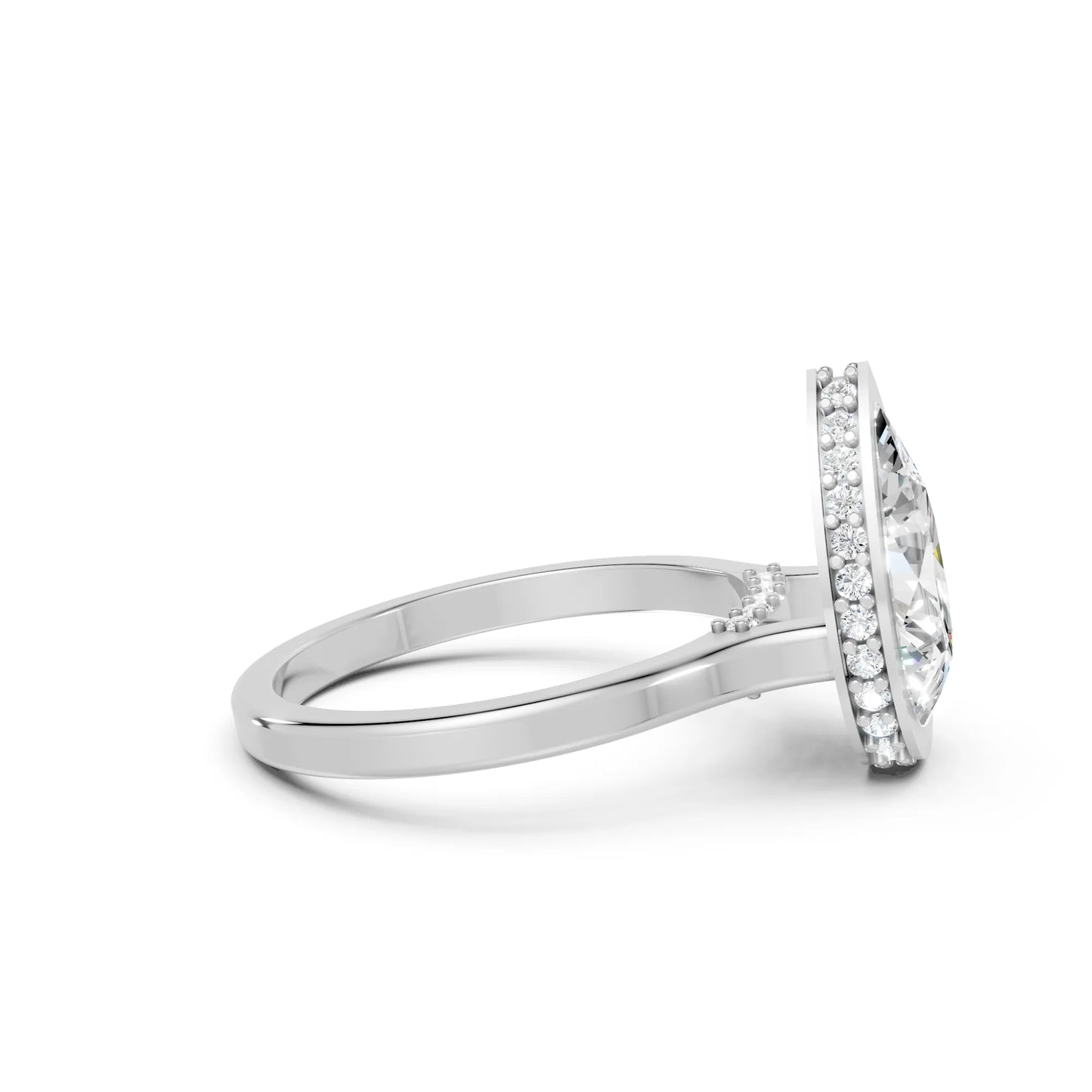 14K Gold Pear Cut Diamond Hidden Halo Bezel Engagement Ring