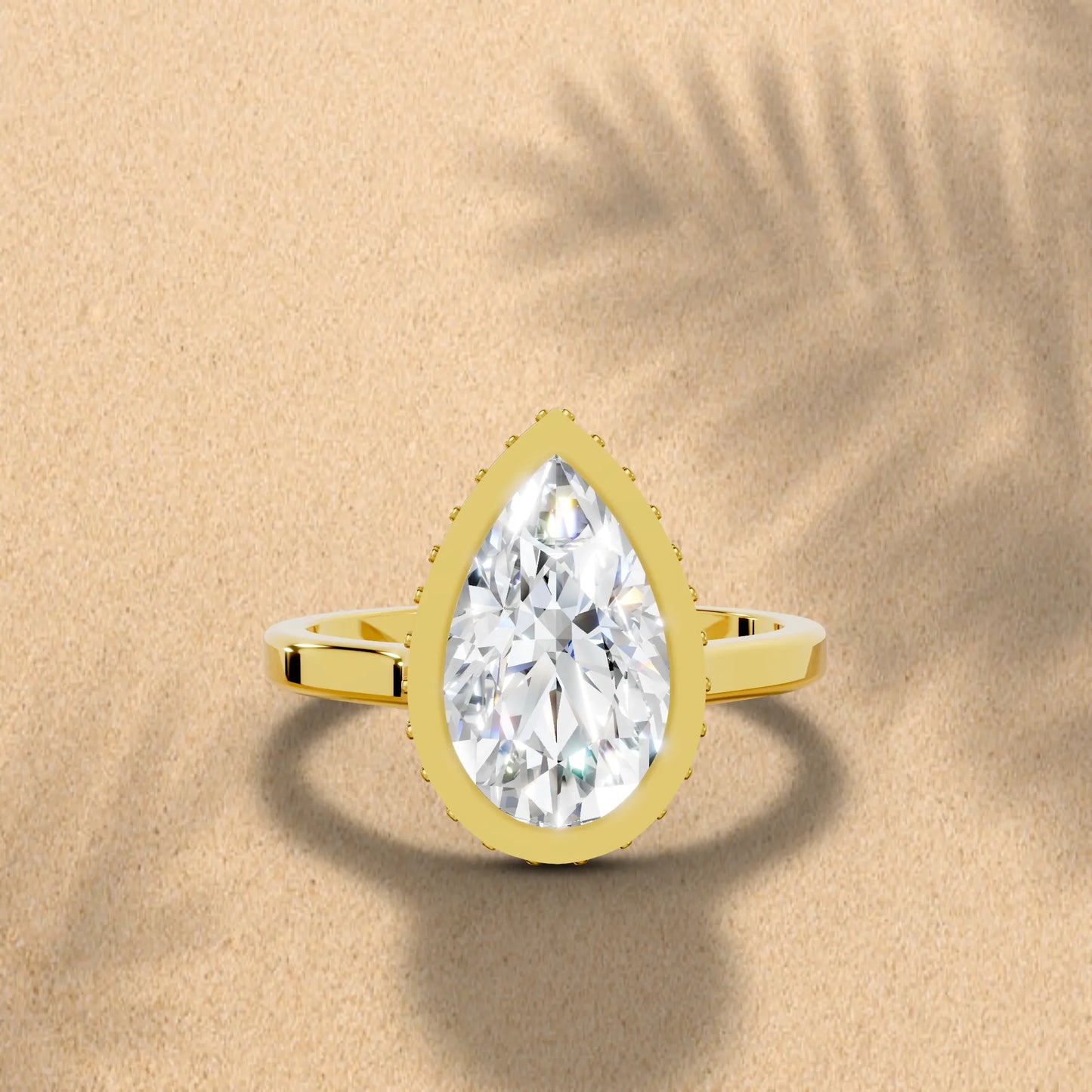 14K Gold Pear Cut Diamond Hidden Halo Bezel Engagement Ring