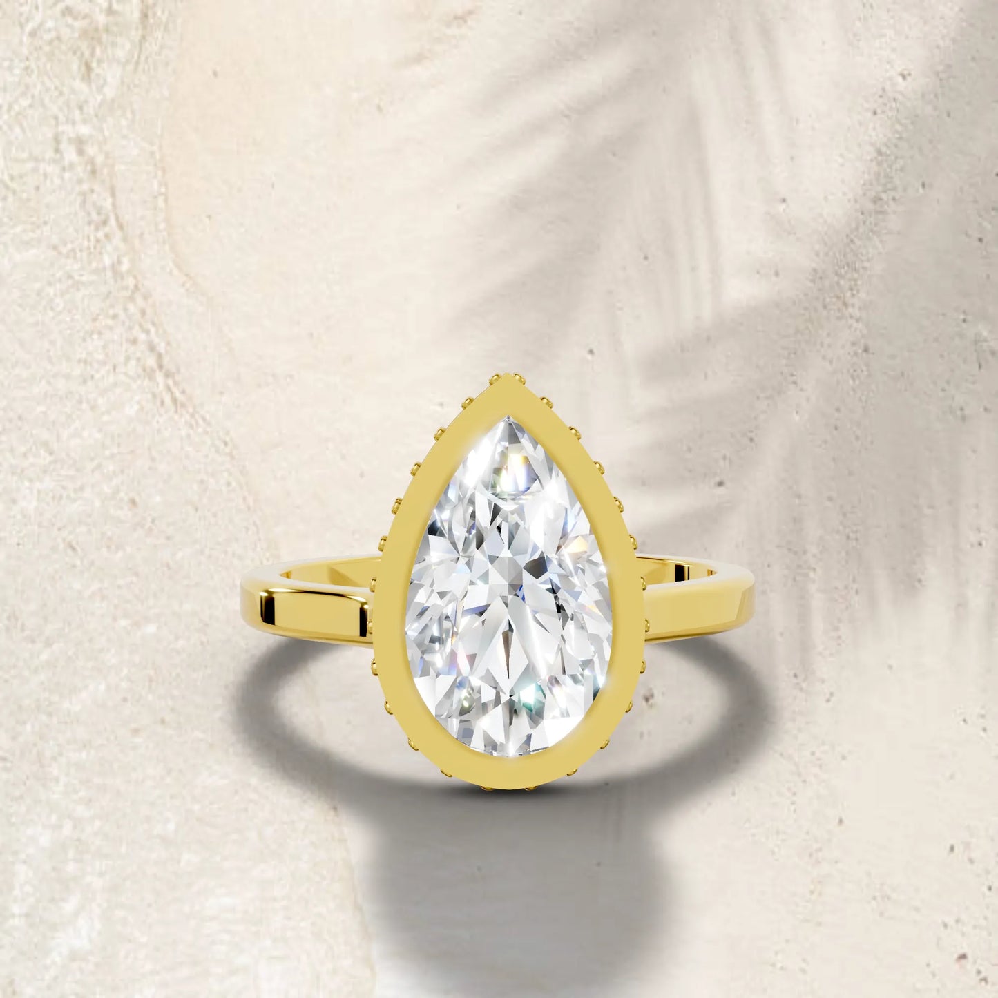 14K Gold Pear Cut Diamond Hidden Halo Bezel Engagement Ring